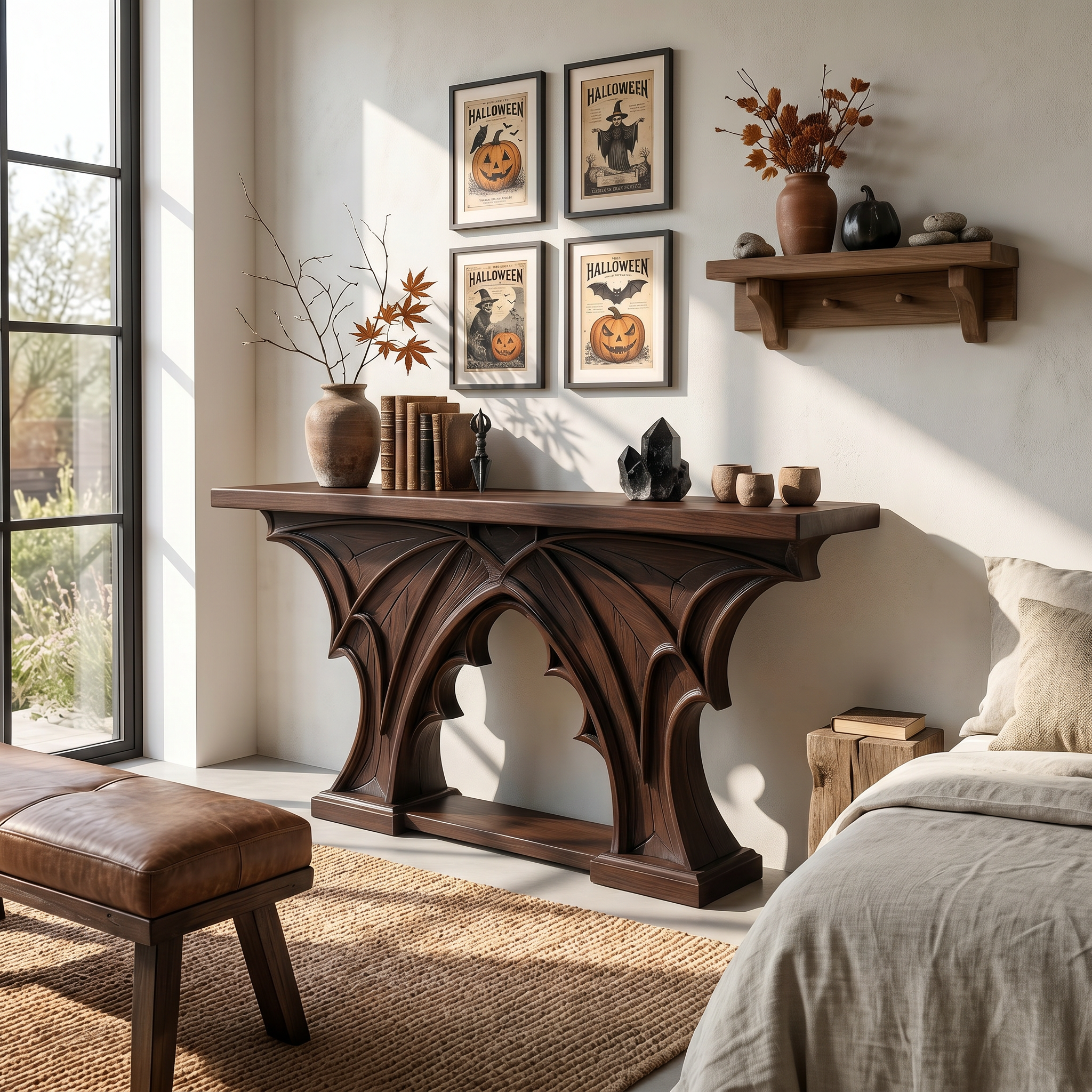 Rustic Console Table Handcrafted Live Edge Design For Hallway