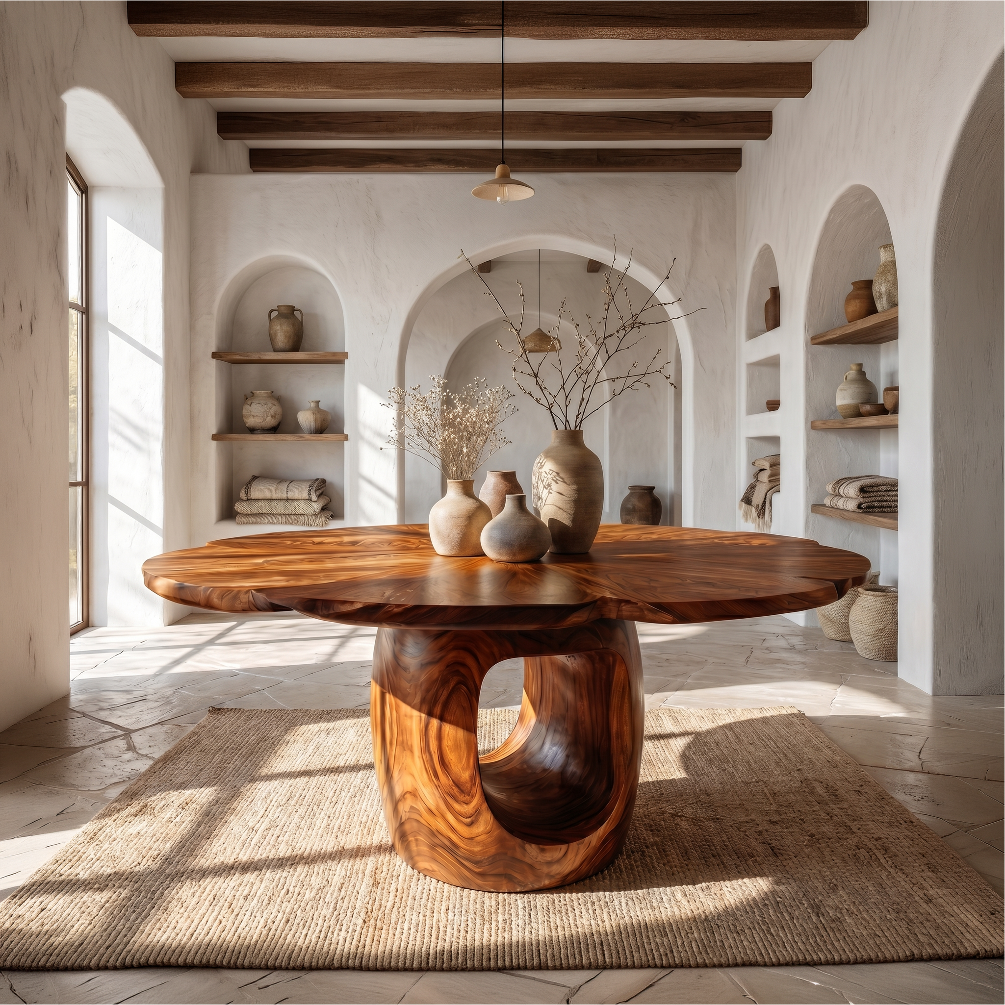 Organic Foyer Table With Sculptural Open Pedestal Base For Hallway