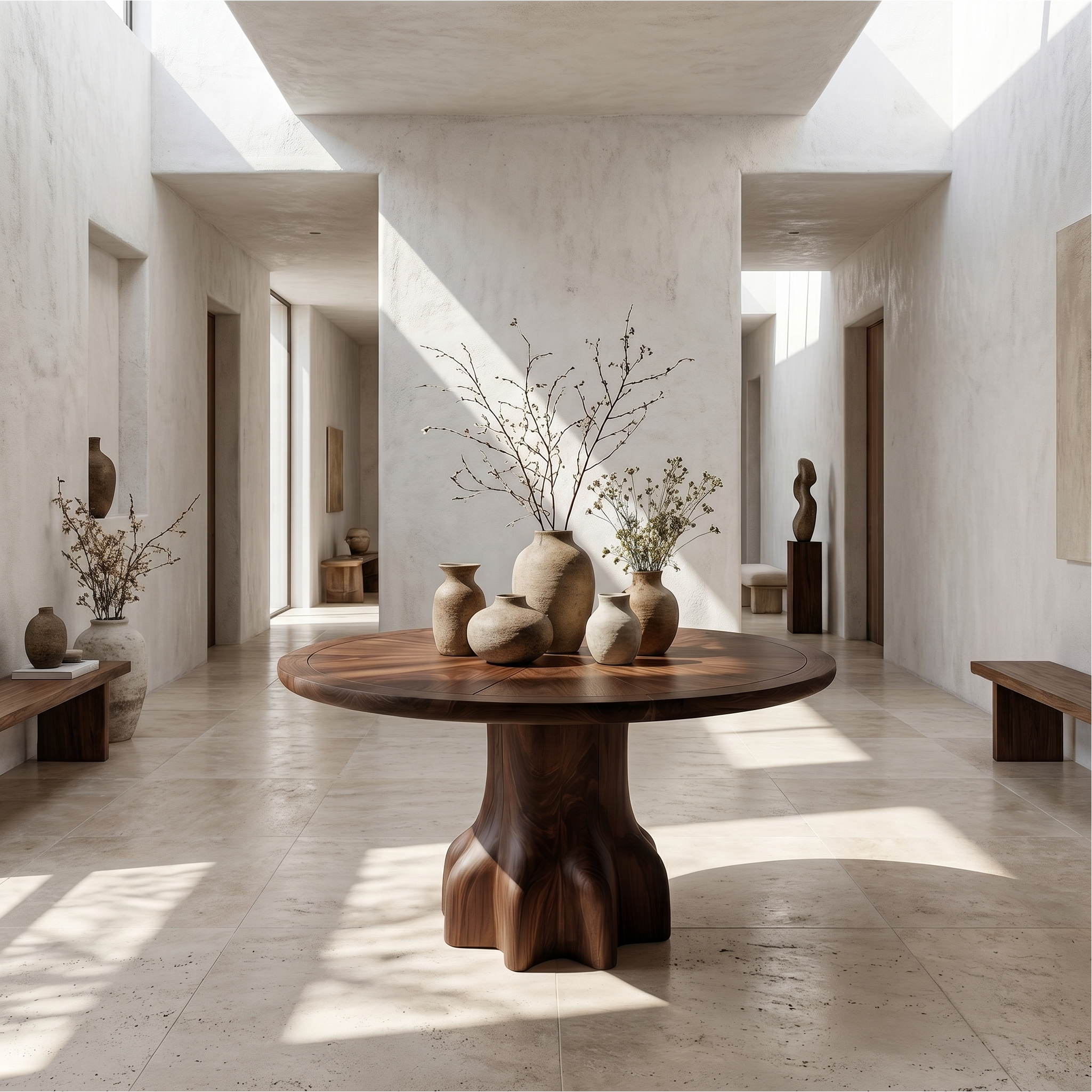 Rustic Foyer Table With Handcrafted Solid Wood Pedestal Base For Entryway And Hallway