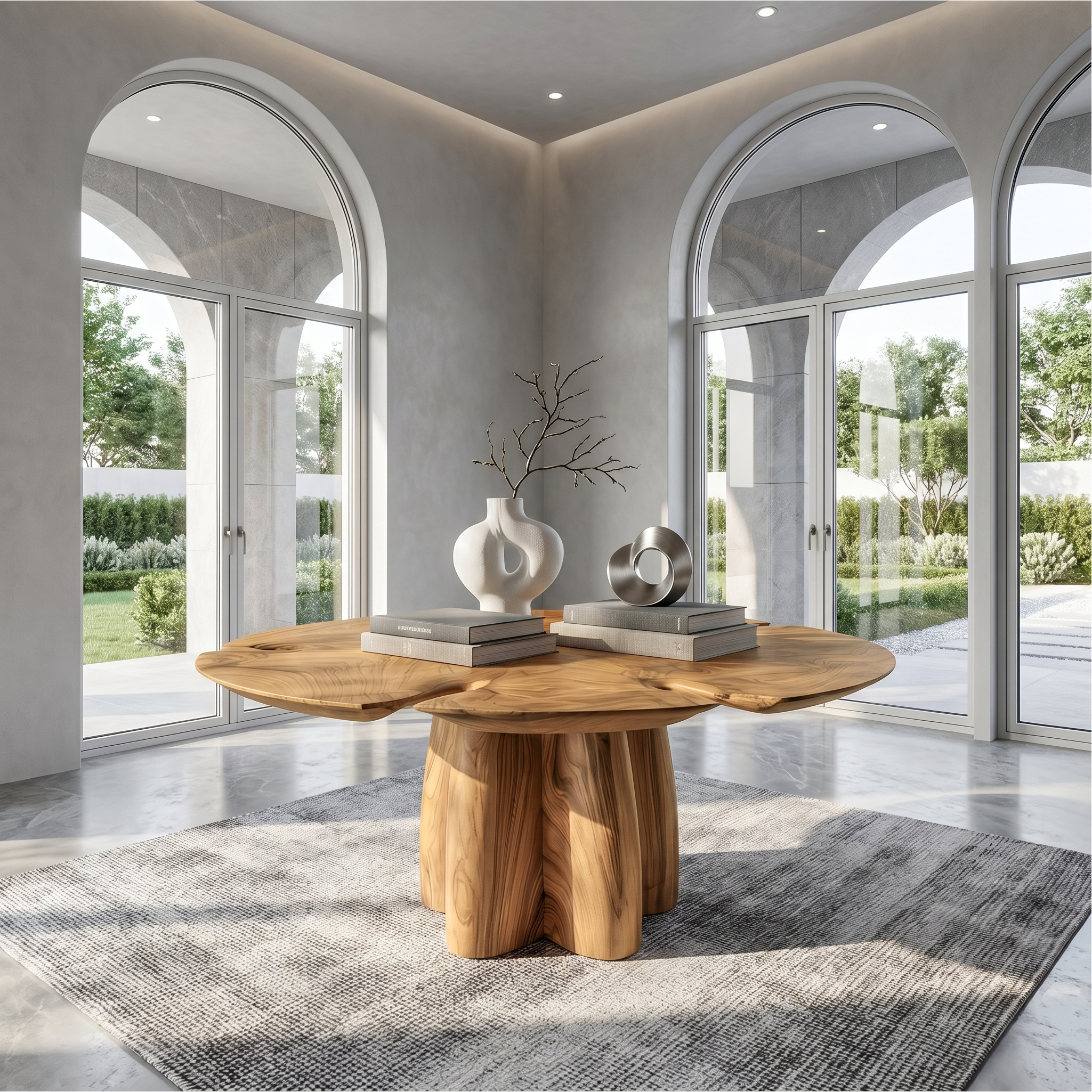 Modern Foyer Table With Sculptural Solid Wood Pedestal Base For Entryway And Hallway