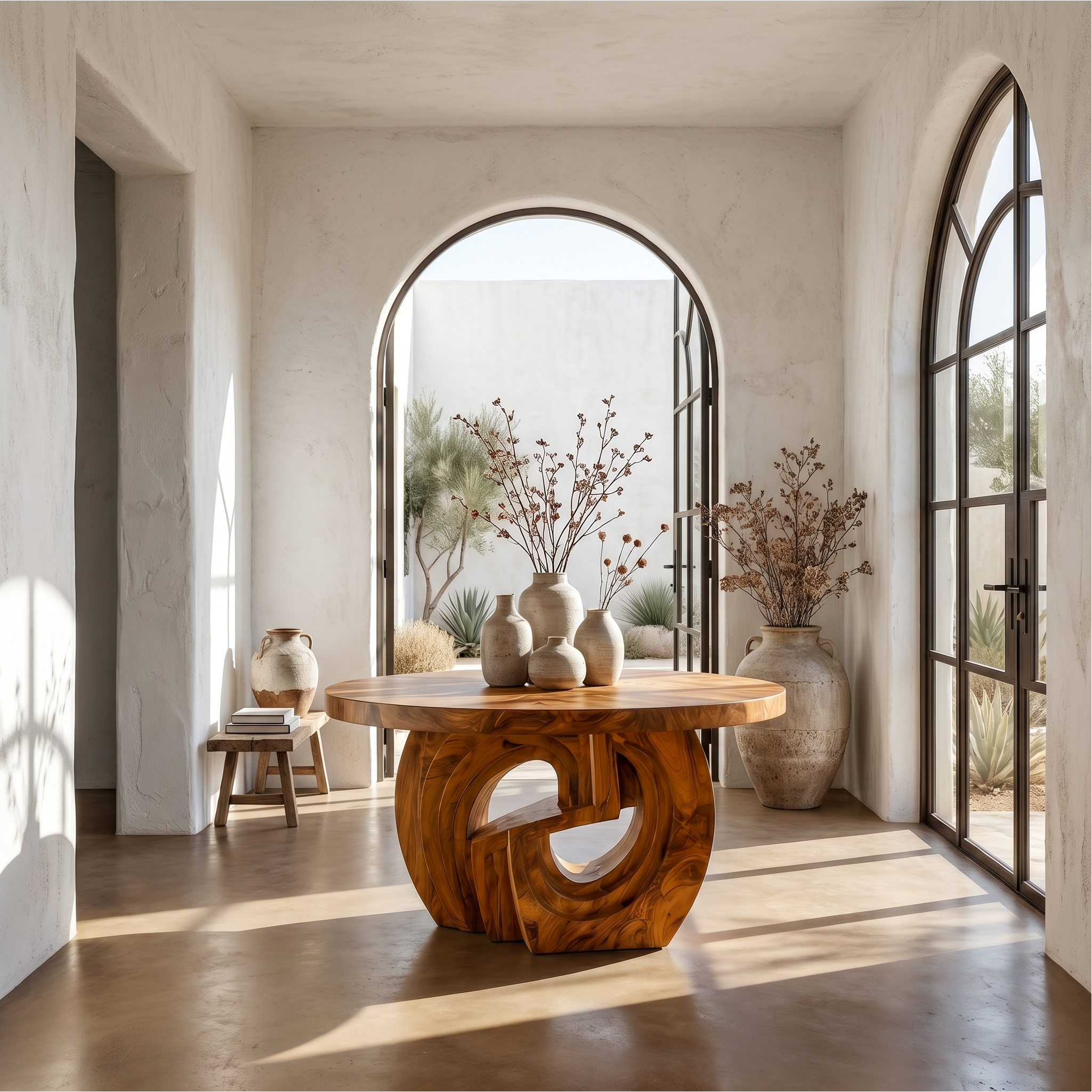 Rustic Foyer Table With Sculptural Ring Pedestal Base For Entryway And Hallway