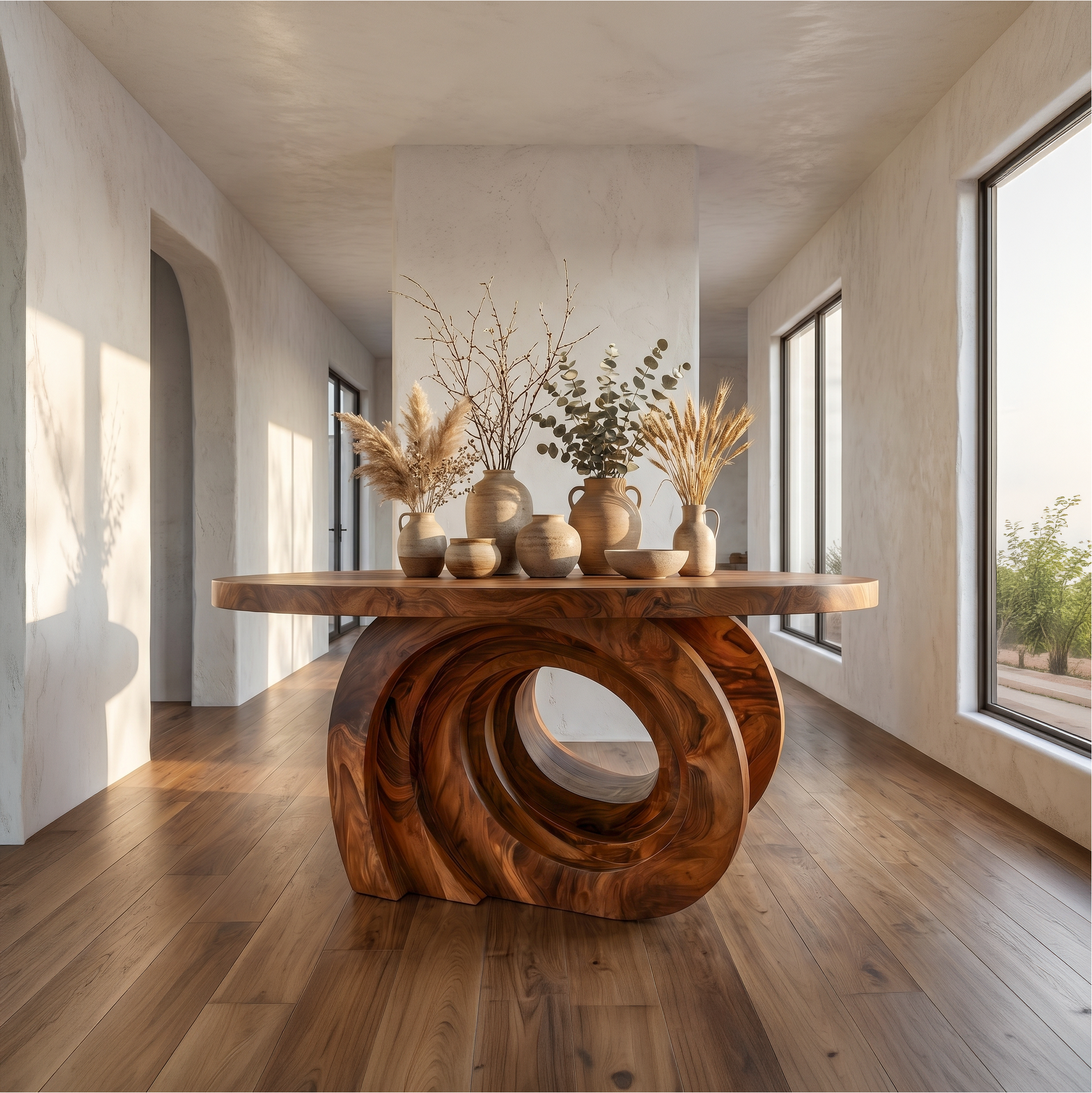 Organic Foyer Table With Pedestal Base For Entryway And Hallway