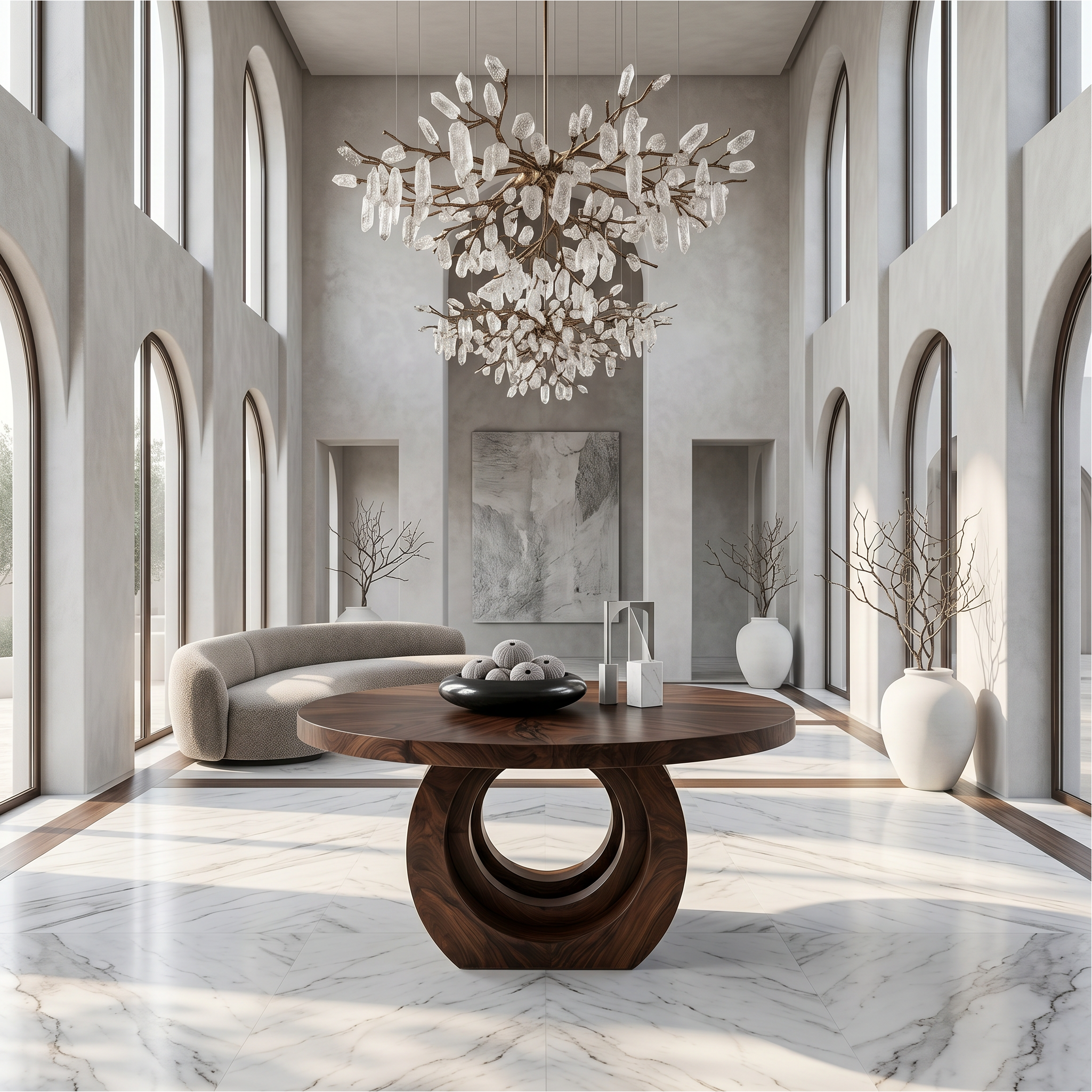 Contemporary Round Foyer Table With Sculptural Open Ring Base For Entryway And Hallway