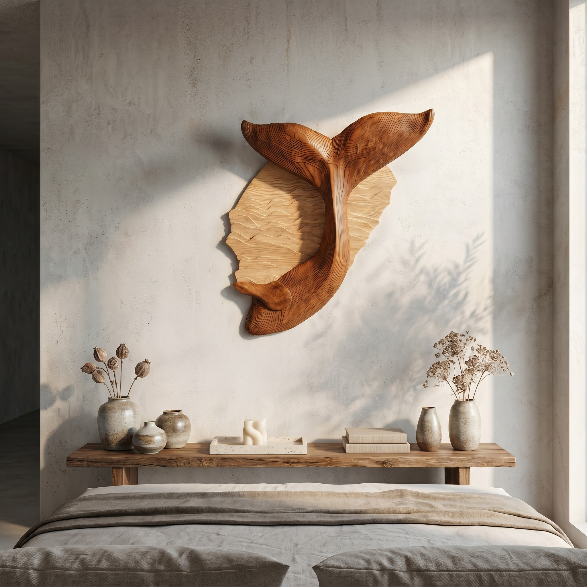 Organic Whale Tail Wooden Wall Art For Bedroom And Living Room