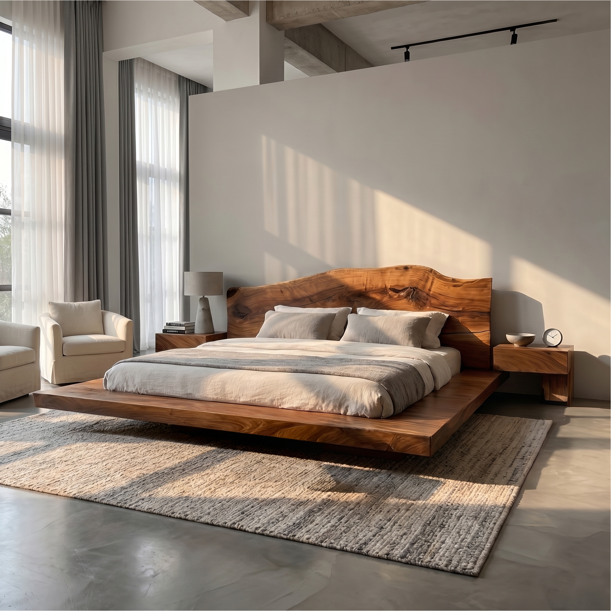 Minimalist Bed Frame With Organic Edge Headboard For Bedroom