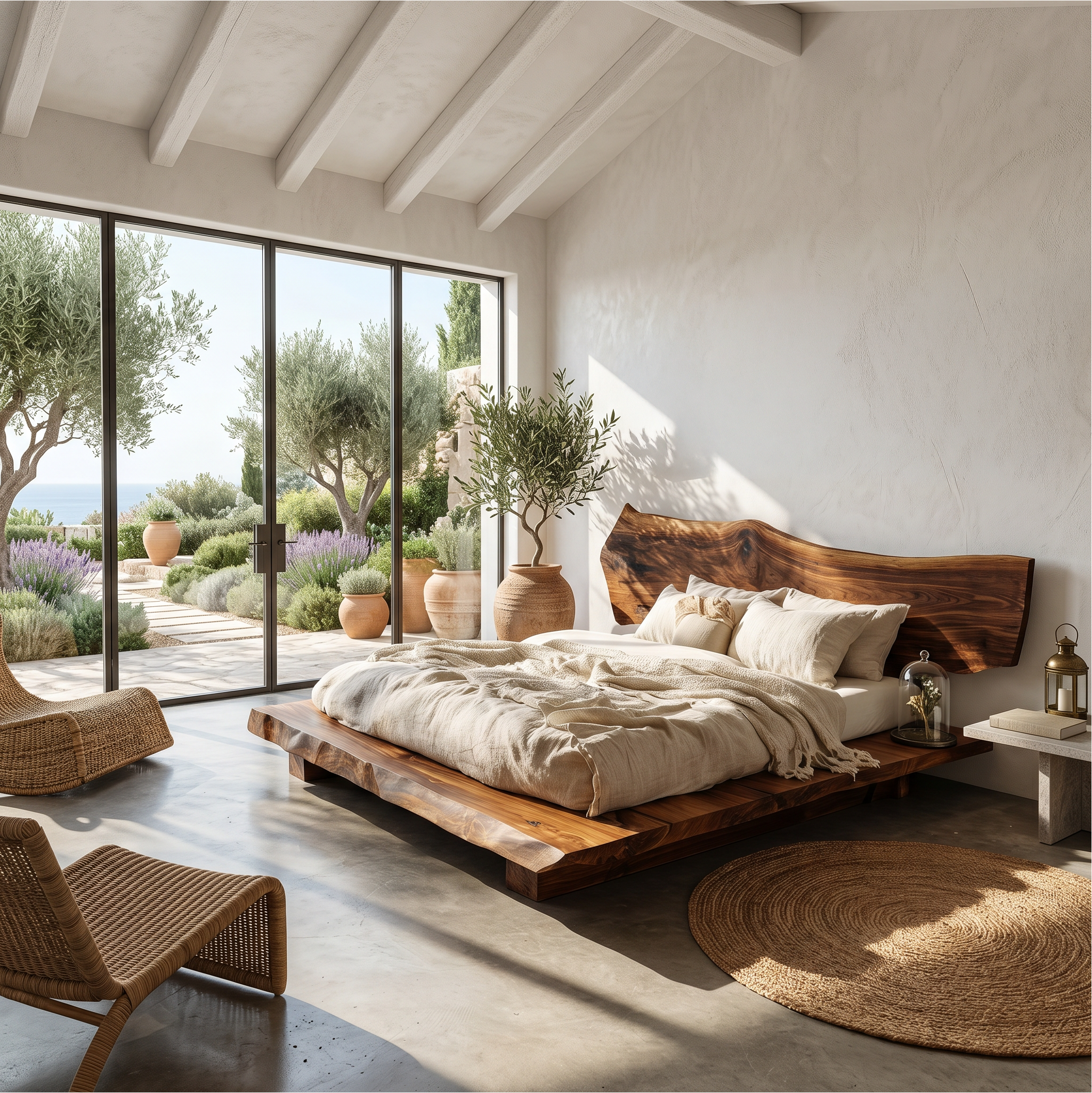 Rustic Bed Frame With Natural Wood Headboard For Bedroom