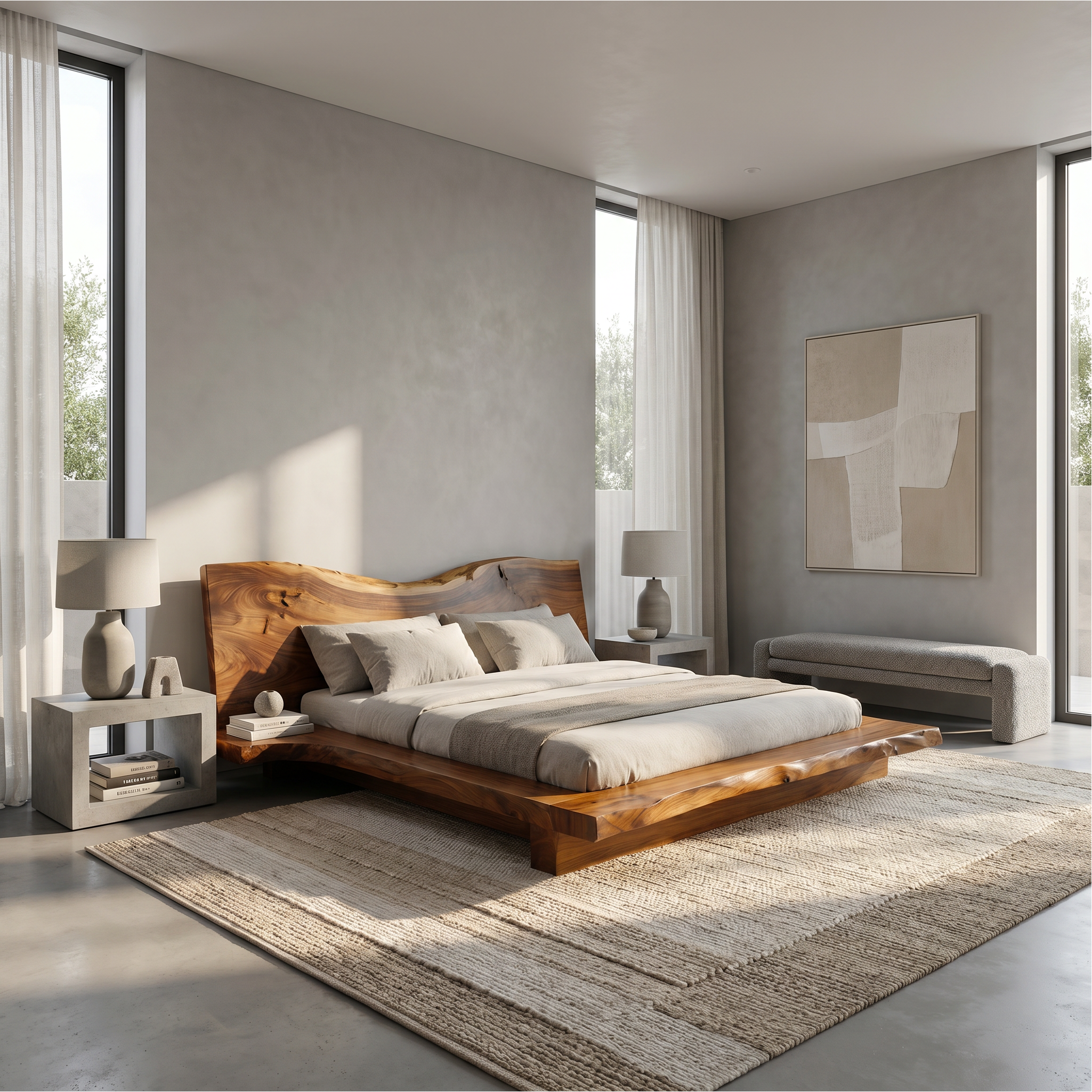Contemporary Platform Bed Frame With Solid Wood Headboard For Bedroom