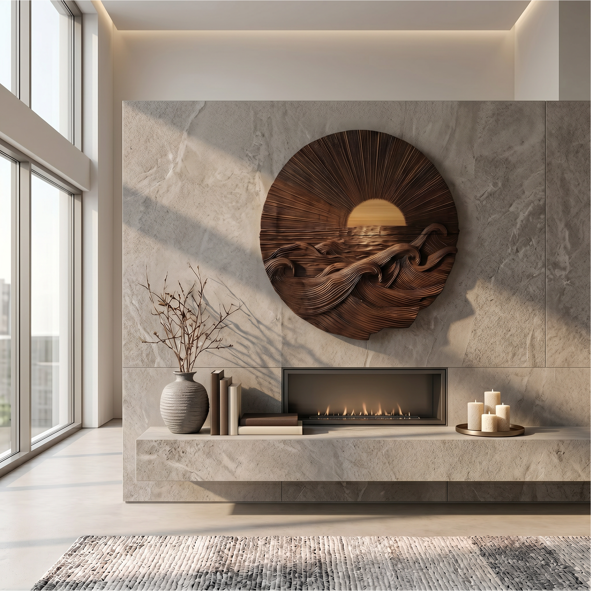 Organic Sunrise Wooden Wall Art For Living Room And Entryway