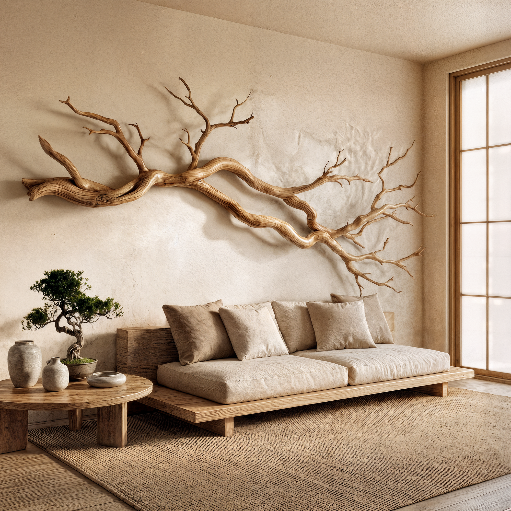 Wabi Sabi Horizontal Branch Wall Sculpture Living Room