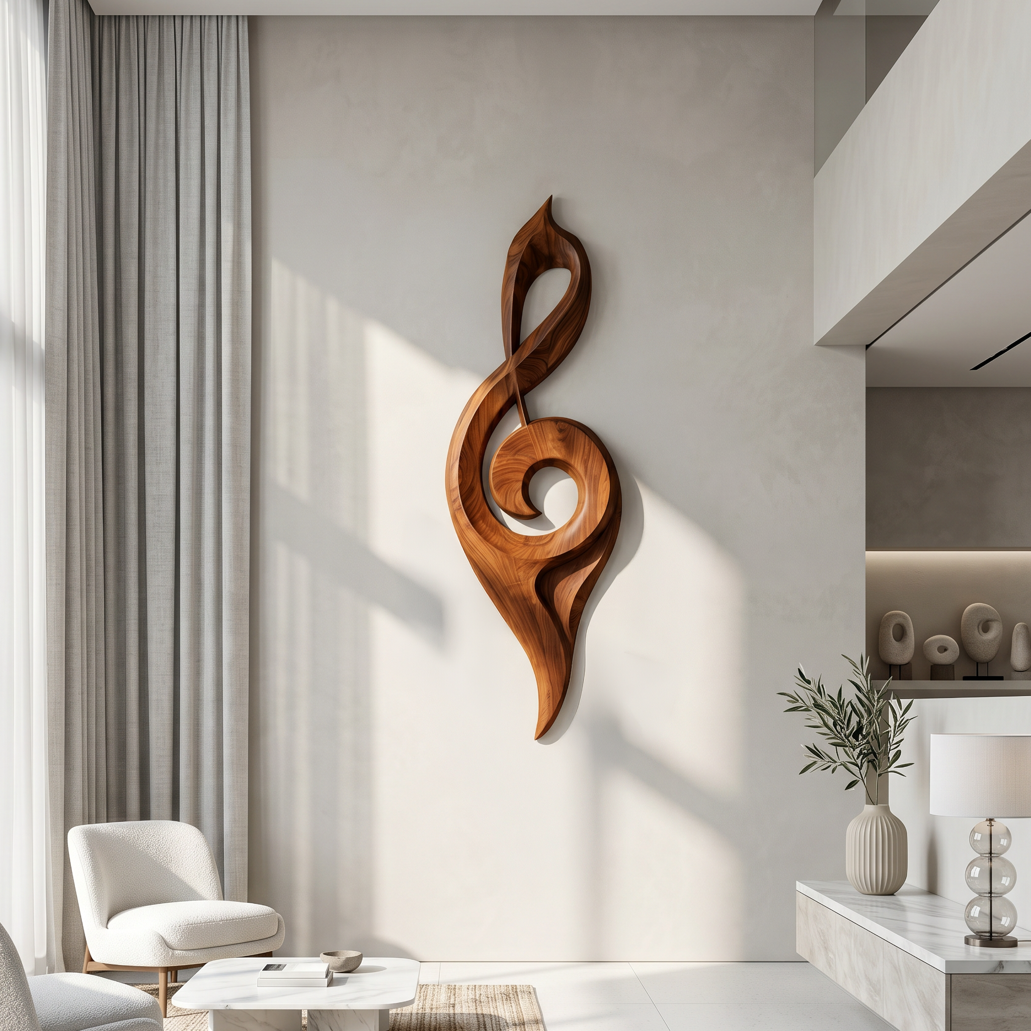 Contemporary Treble Clef Wall Sculpture With Organic Curves For Living Room