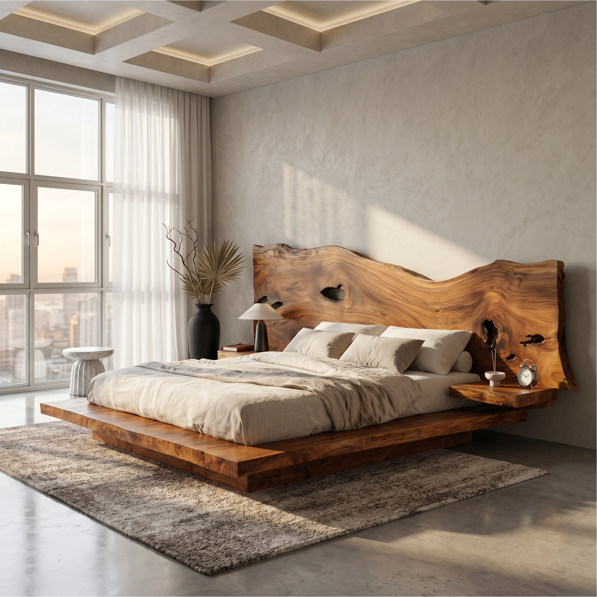 Modern Solid Wood Bed Frame With Floating Platform Design For Bedroom