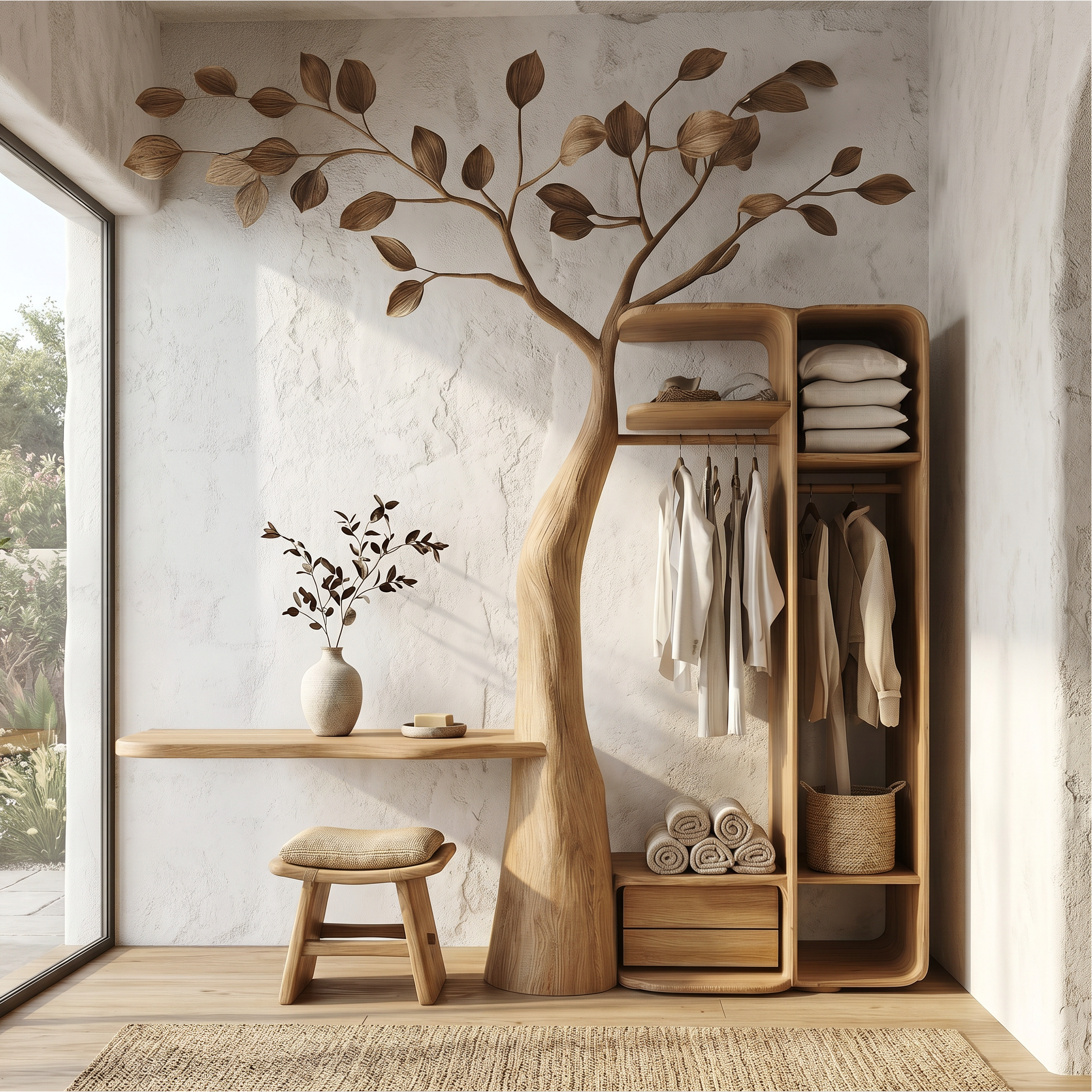 Rustic Tree Coat Rack Wall Mount Vanity Bedroom And Dressing Room