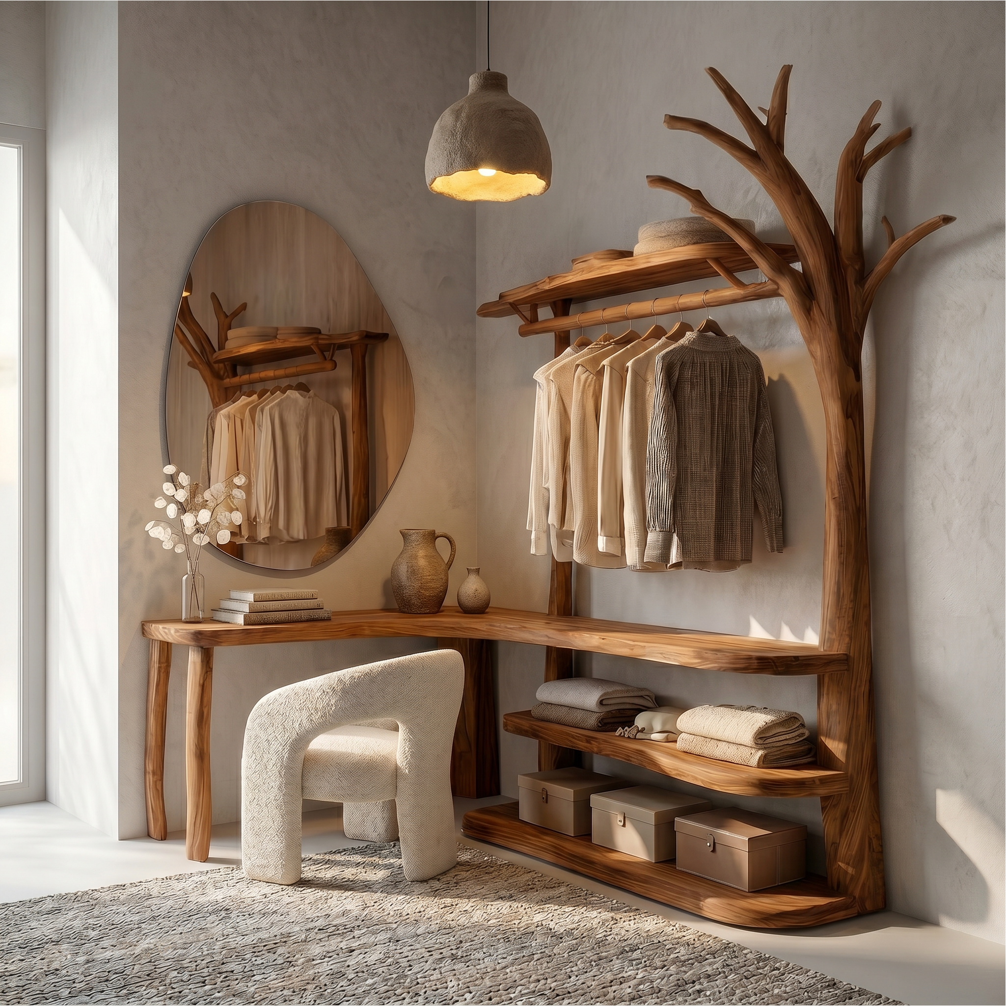 Natural Tree Coat Rack Corner Makeup Vanity Bedroom And Dressing Room