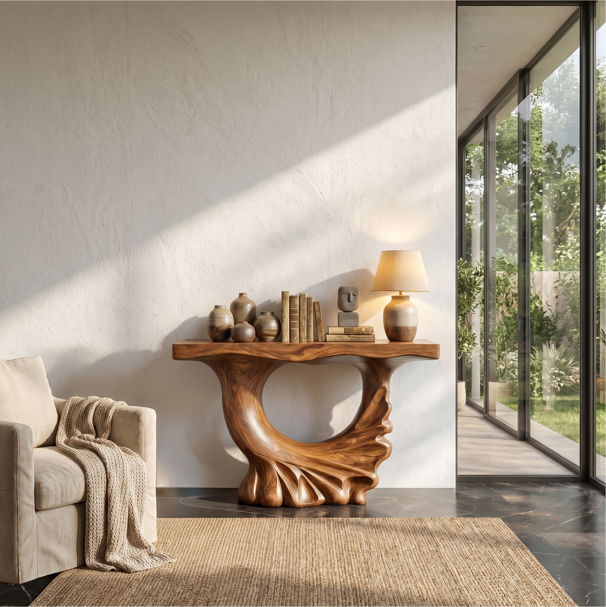 Modern Console Table With Ring Form Pedestal Base For Living Room