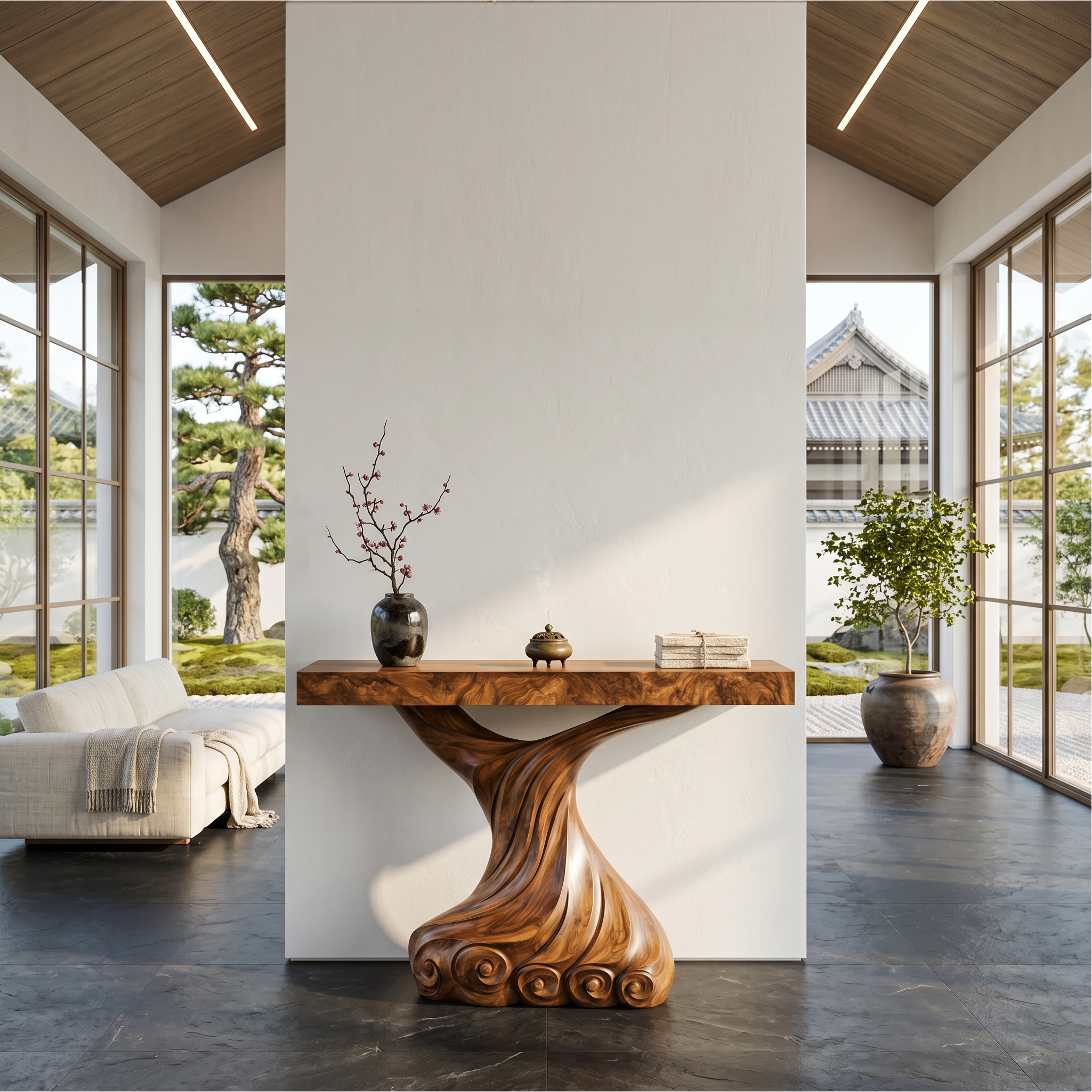 Contemporary Console Table With Carved Twist Form For Hallway
