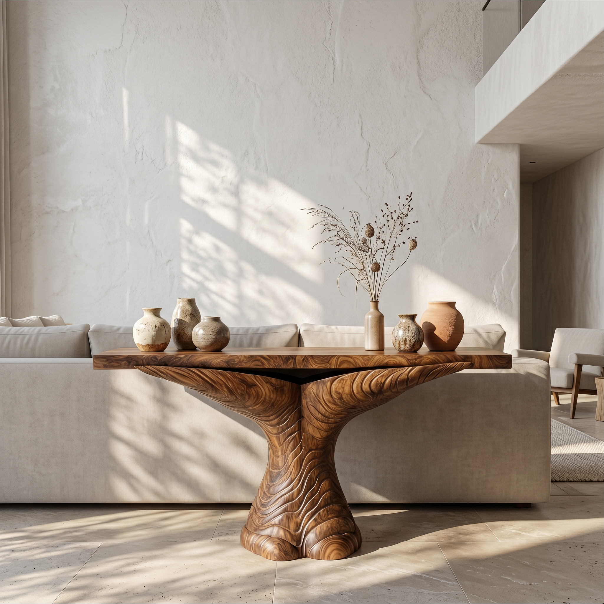 Organic Console Table With Sculptural Ribbon Form For Entryway