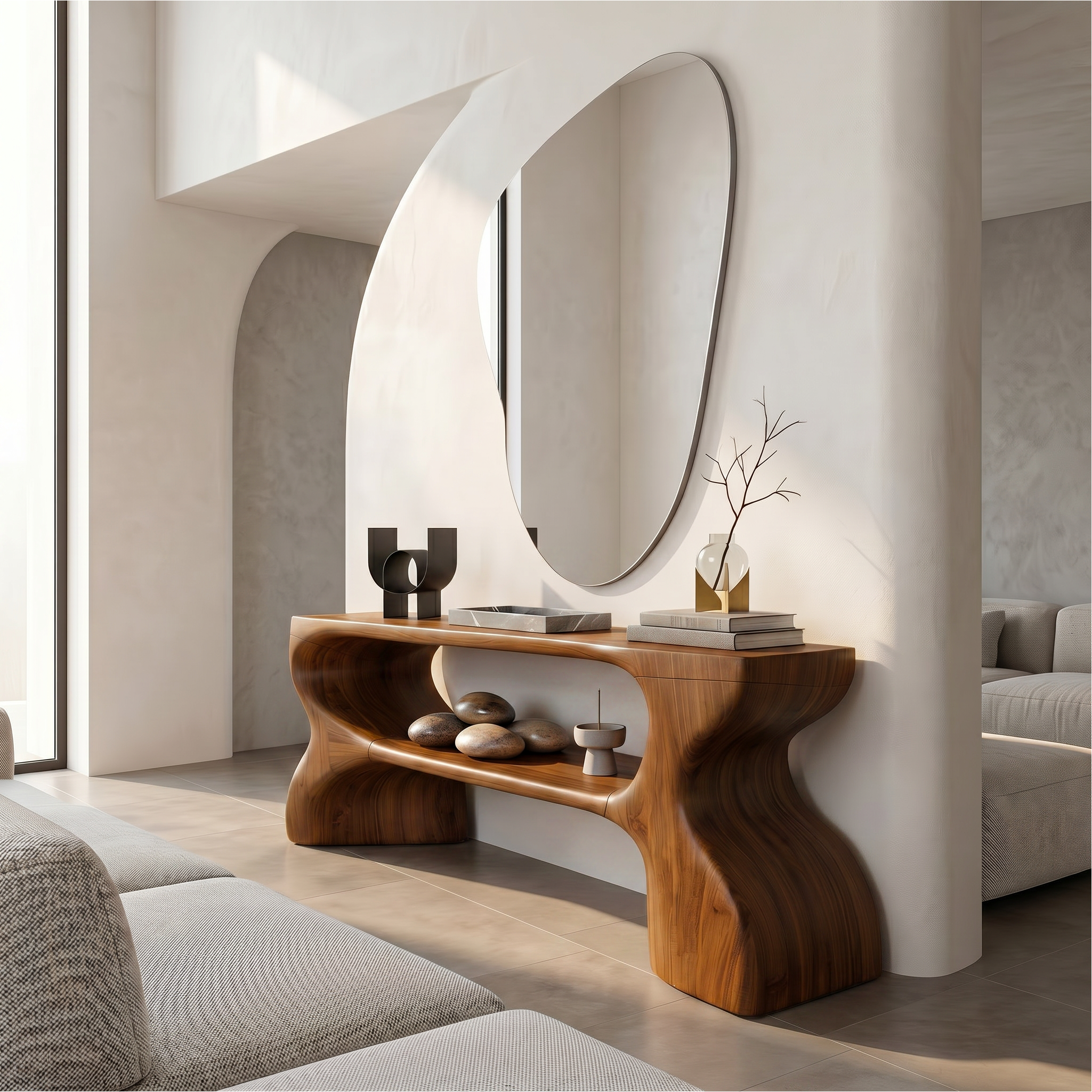 Contemporary Console Table With Architectural Curved Design For Entryway
