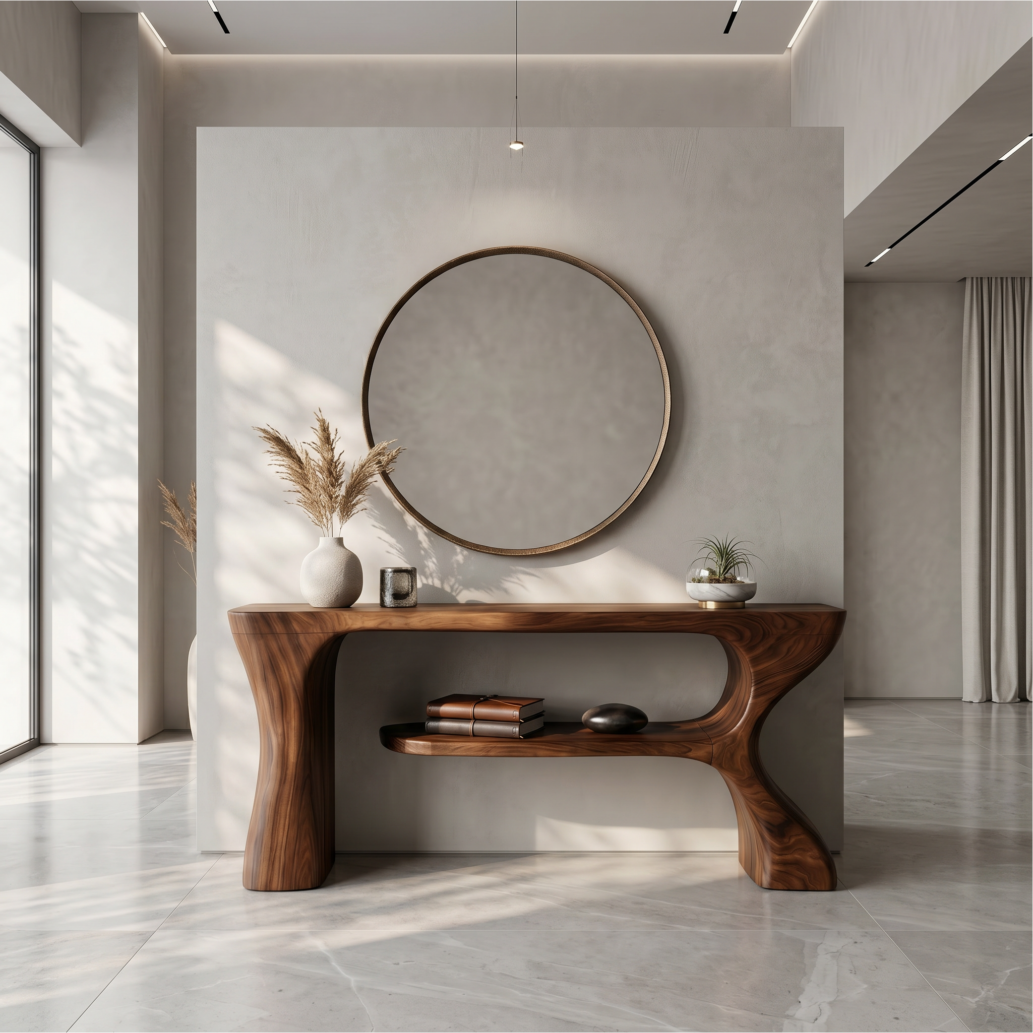 Organic Console Table With Sculptural Curved Form For Entryway