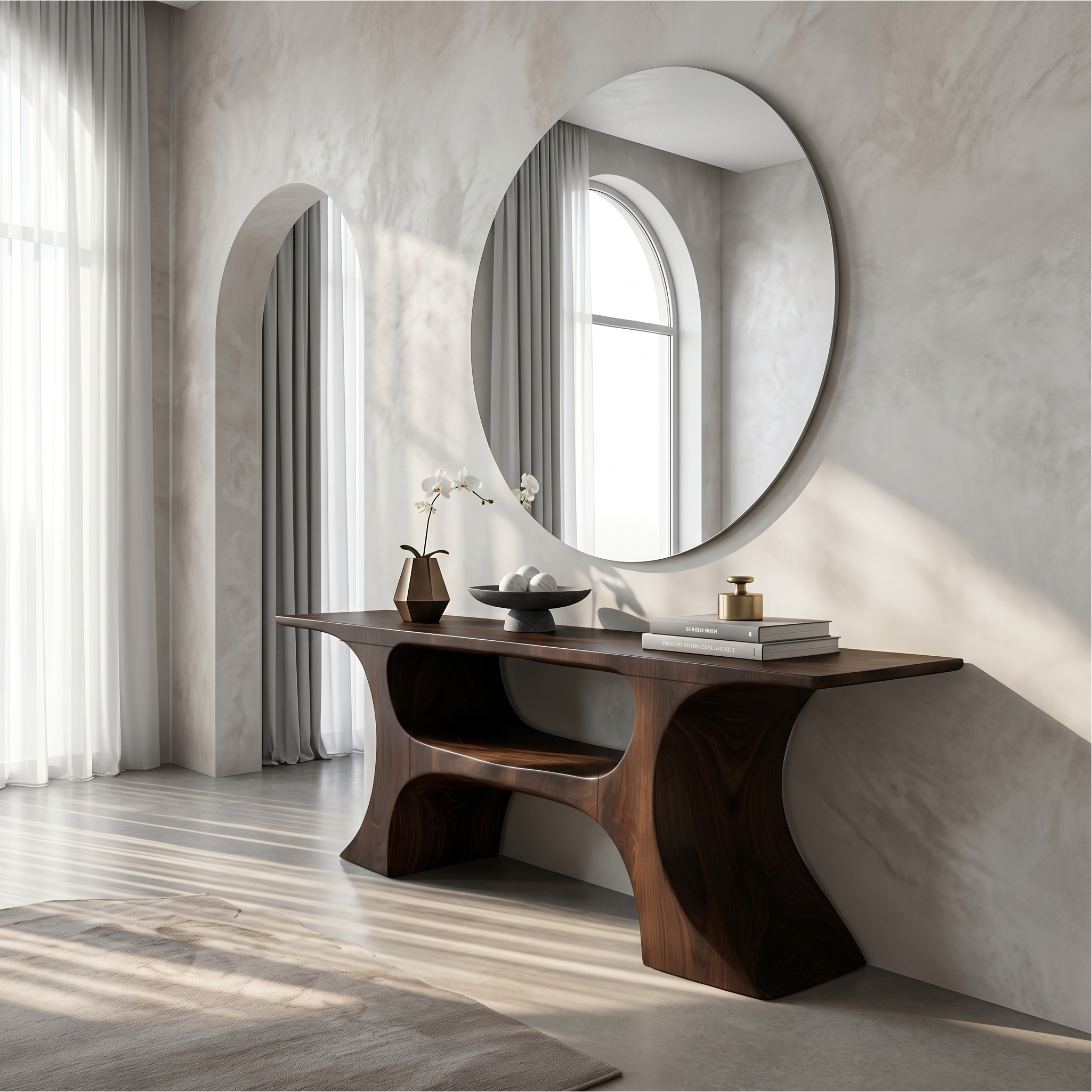 Modern Console Table With Soft Geometric Form For Living Room