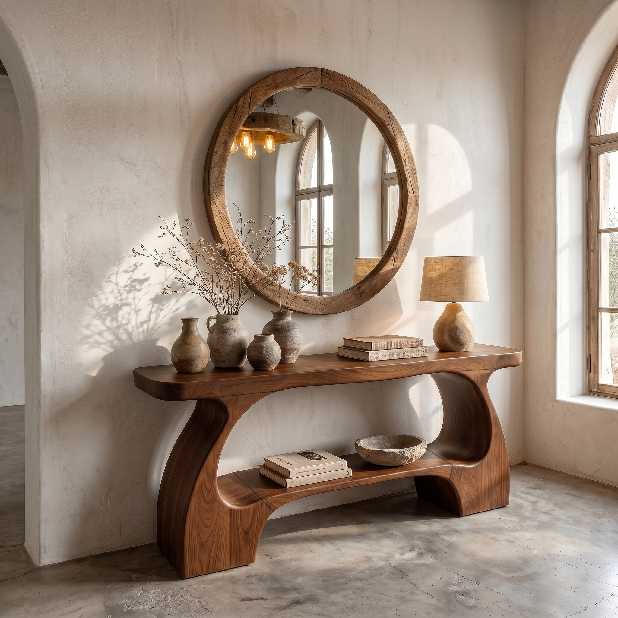 Natural Console Table With Organic Curved Silhouette For Entryway