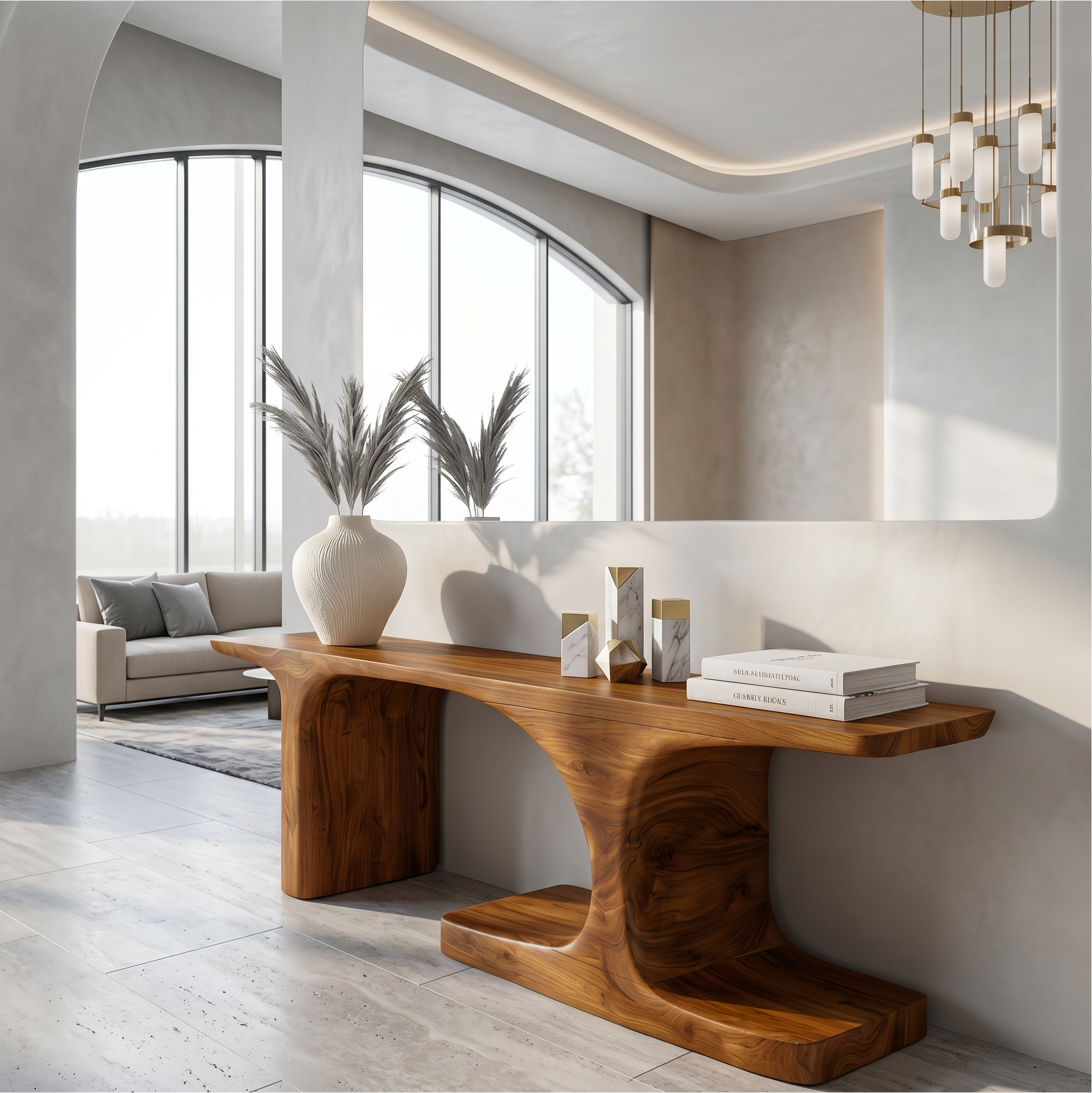 Organic Console Table With Sculptural Arched Form For Entryway
