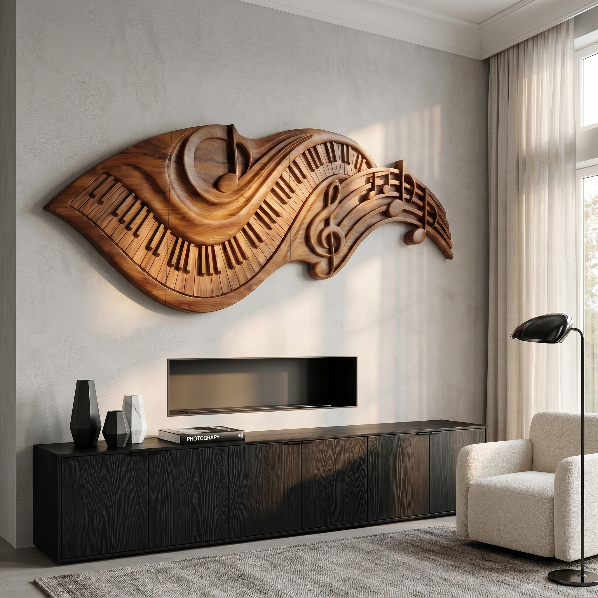 Flowing Piano Keys Wooden Wall Art For Living Room