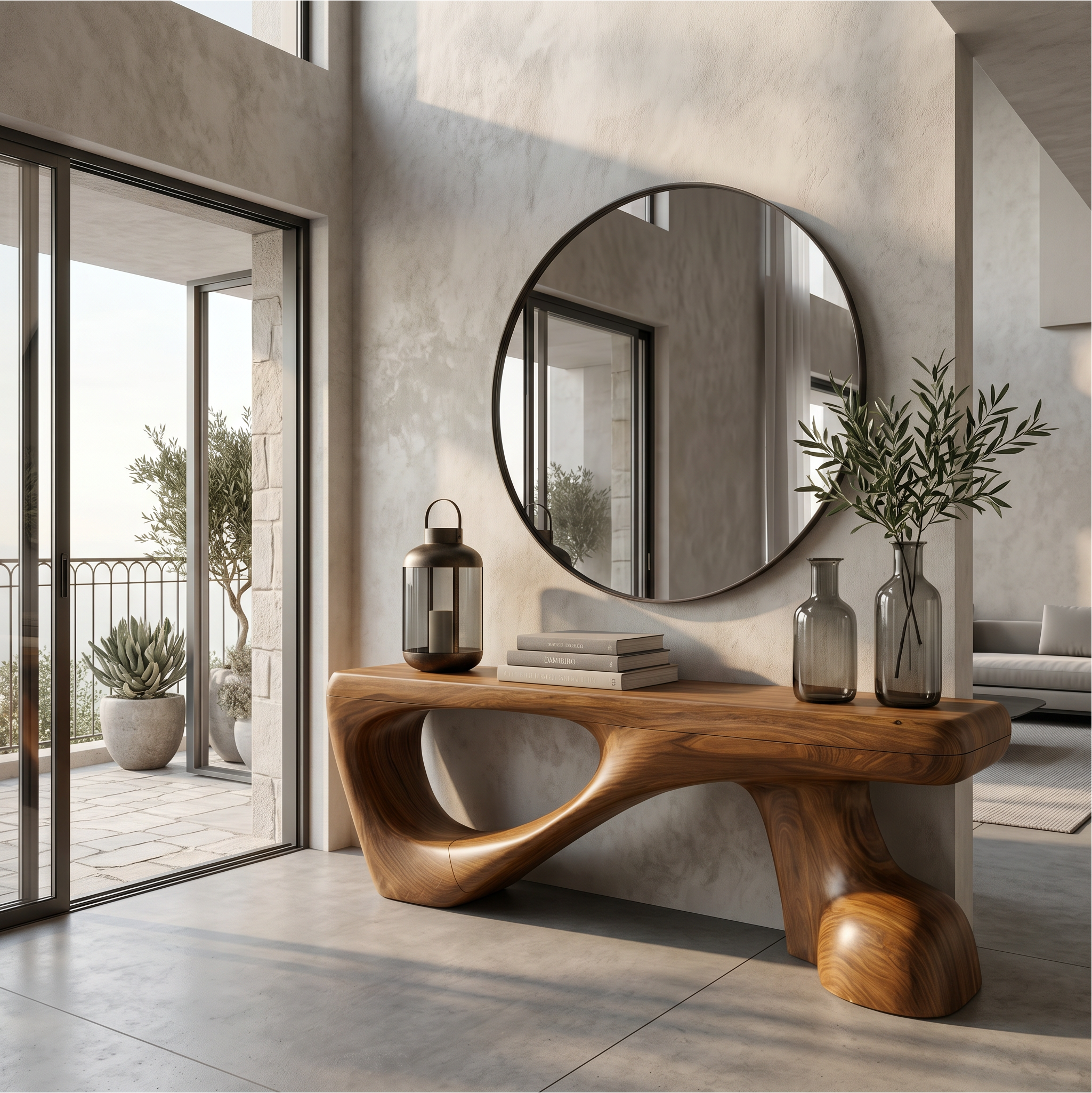 Rustic Console Table With Organic Root Form For Hallway