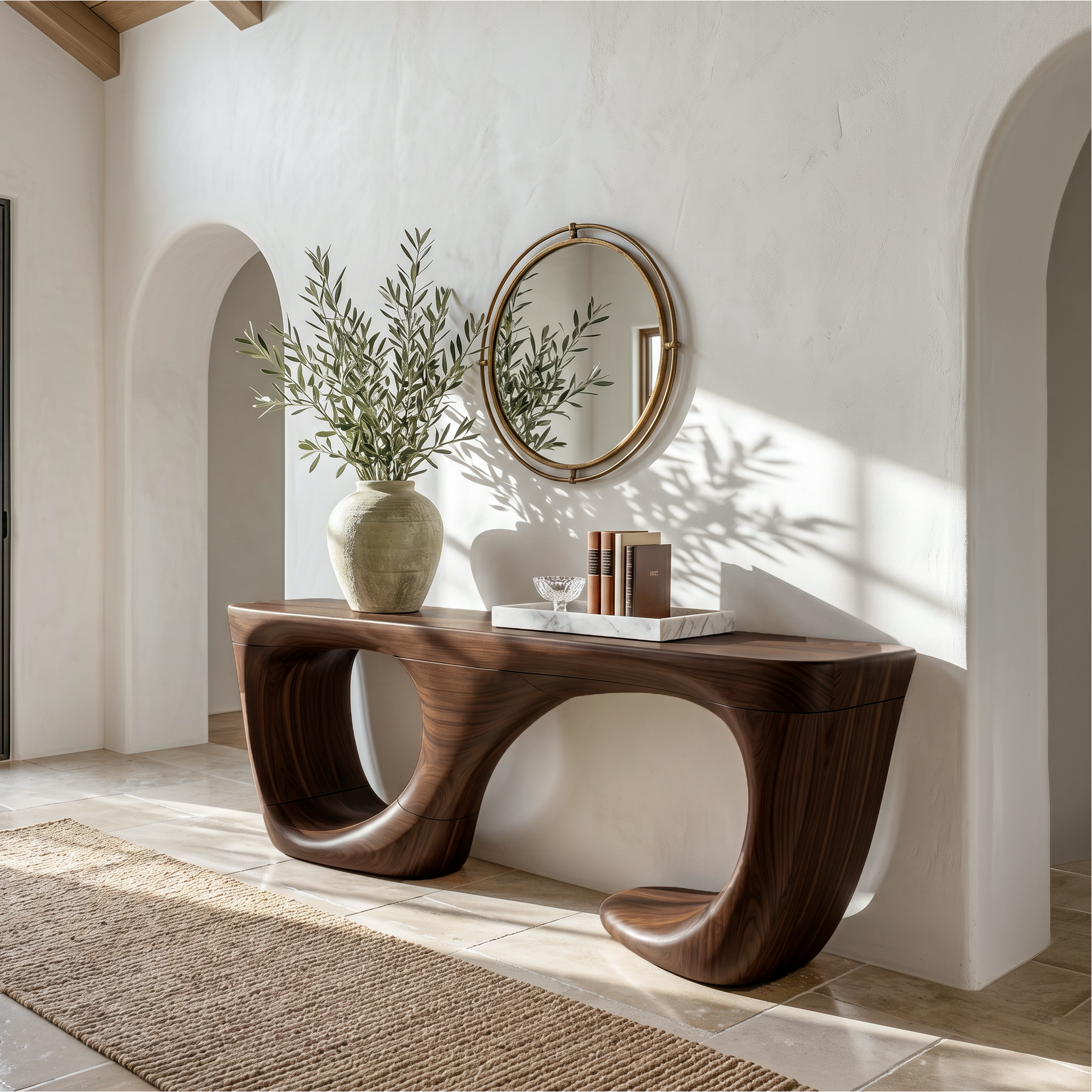Contemporary Console Table With Curved Open Structure For Living Room