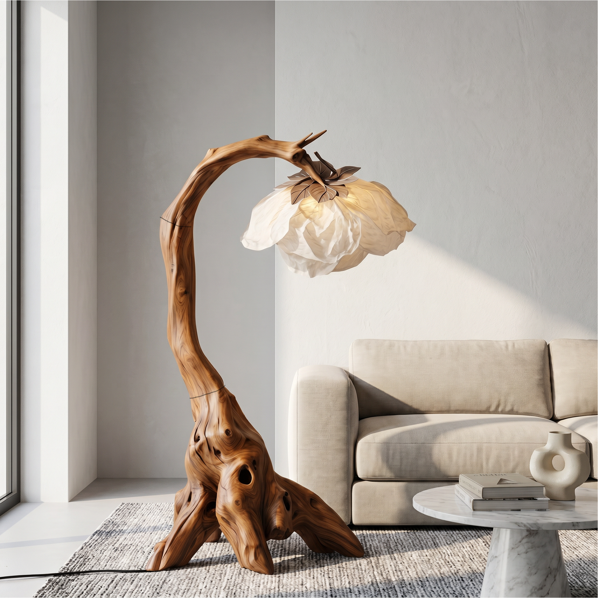 Organic Floor Lamp With Tree Branch Silhouette For Bedroom And Reading Nook
