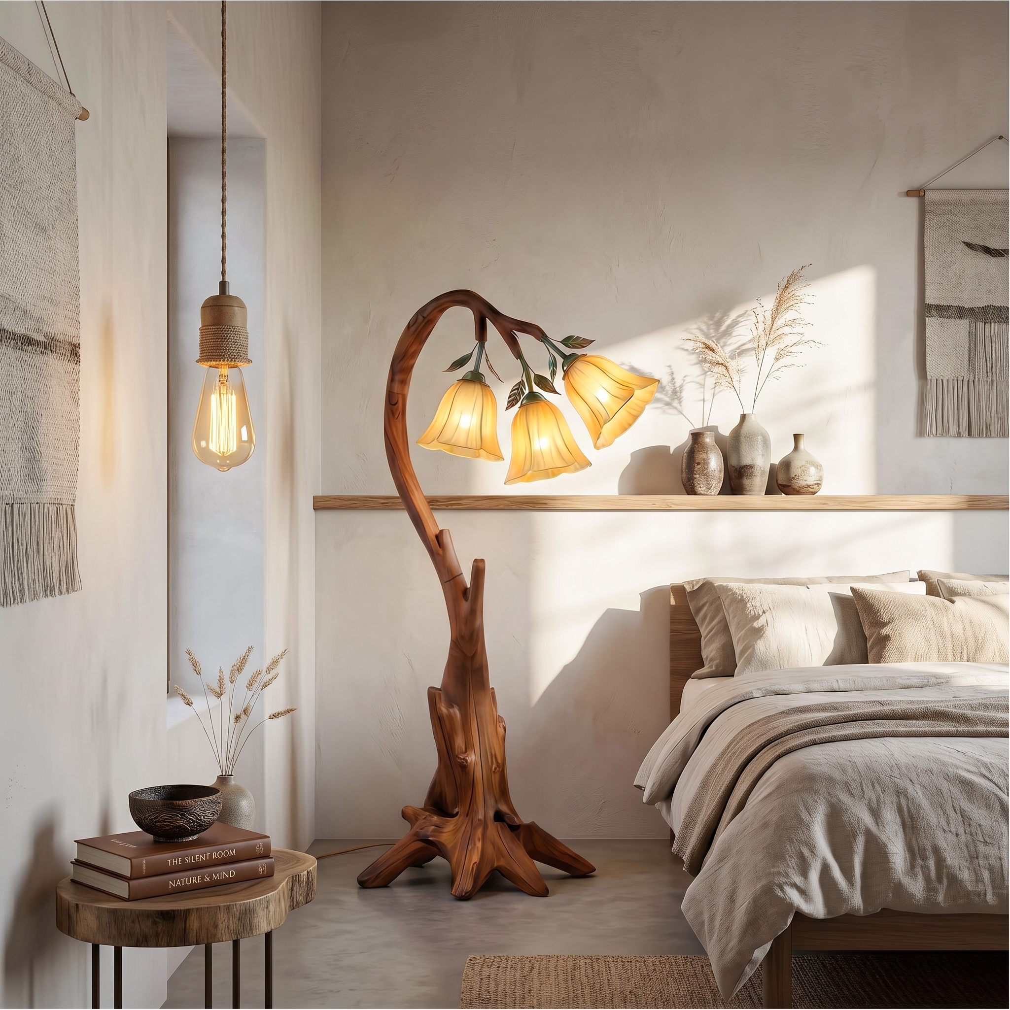 Natural Floor Lamp With Blooming Floral Form For Reading Nook And Bedroom