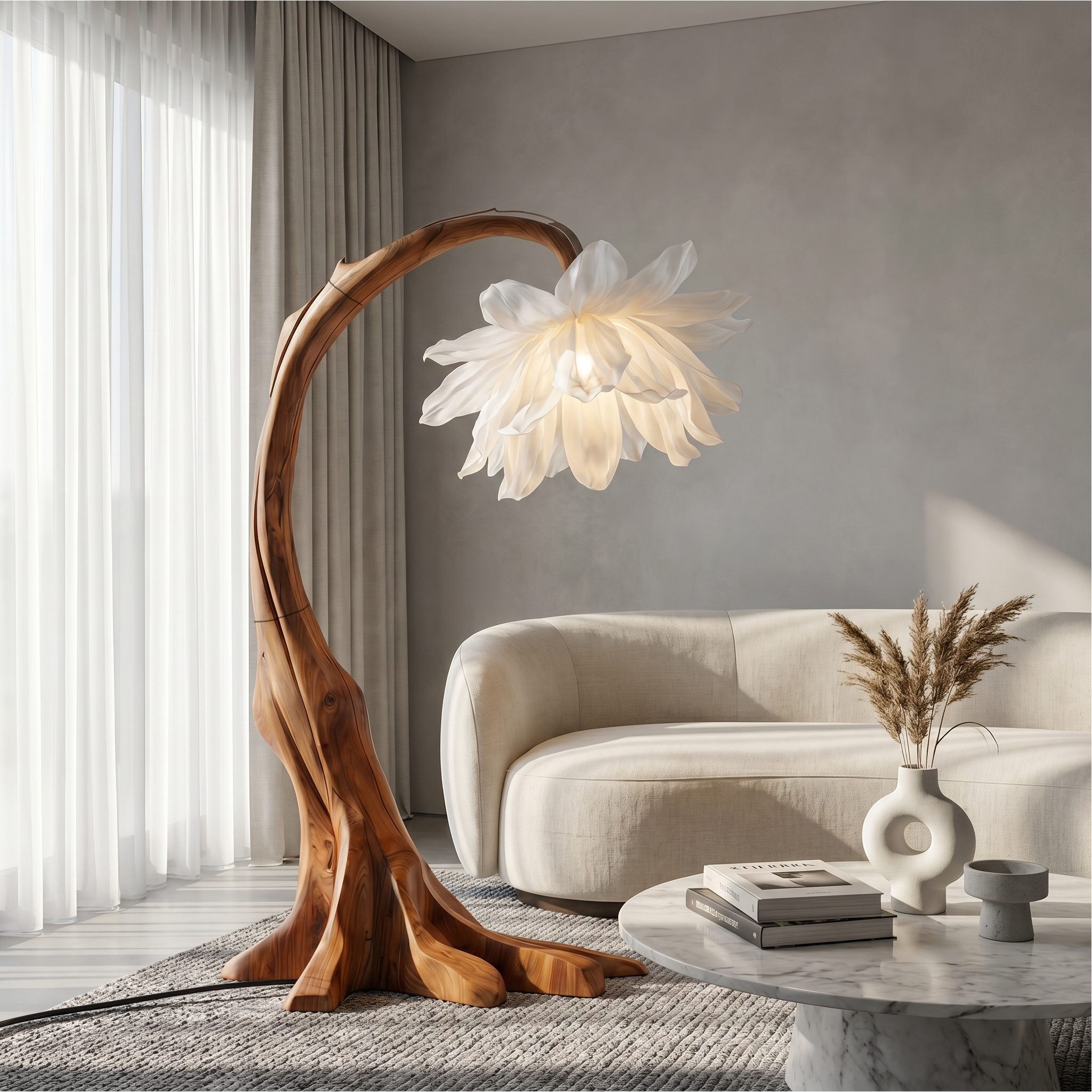 Contemporary Floor Lamp With Sculptural Floral Design For Living Room And Bedroom