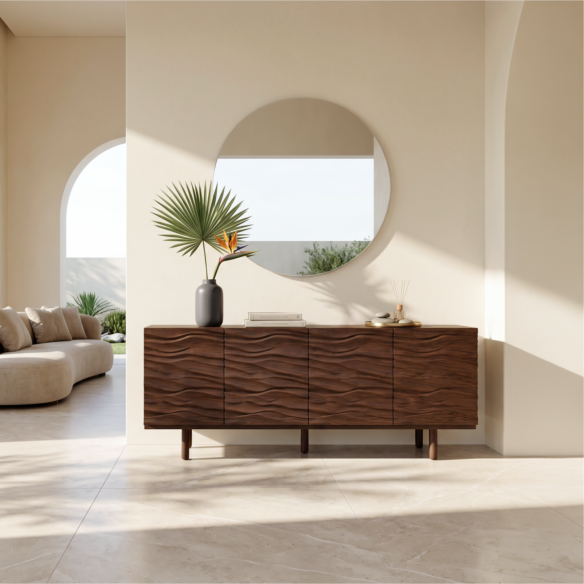 Modern Minimalist Sideboard With Textured Wood Doors For Living Room