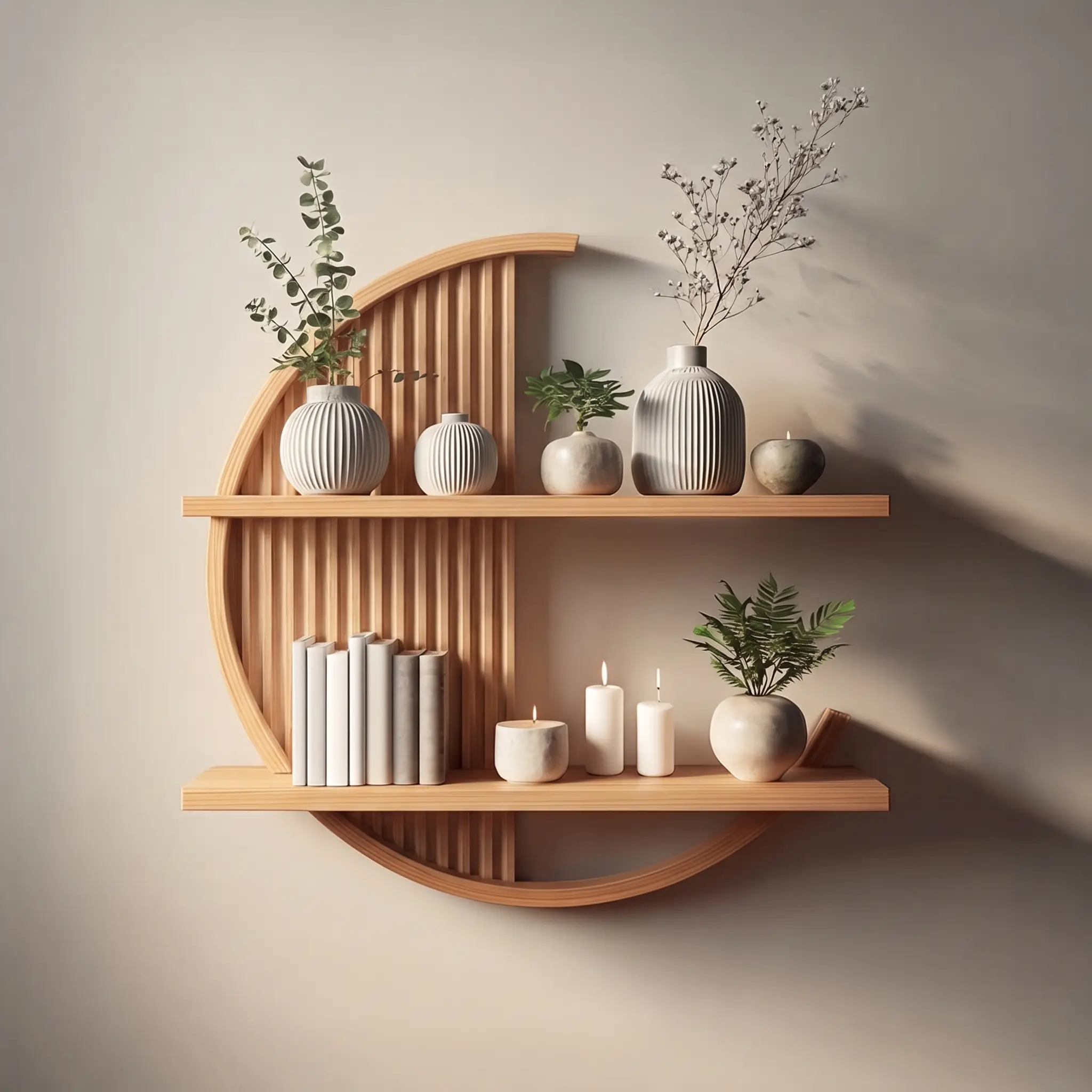 Minimalist Circle Round Floating Shelf Solid Wood For Living Room Wall Art