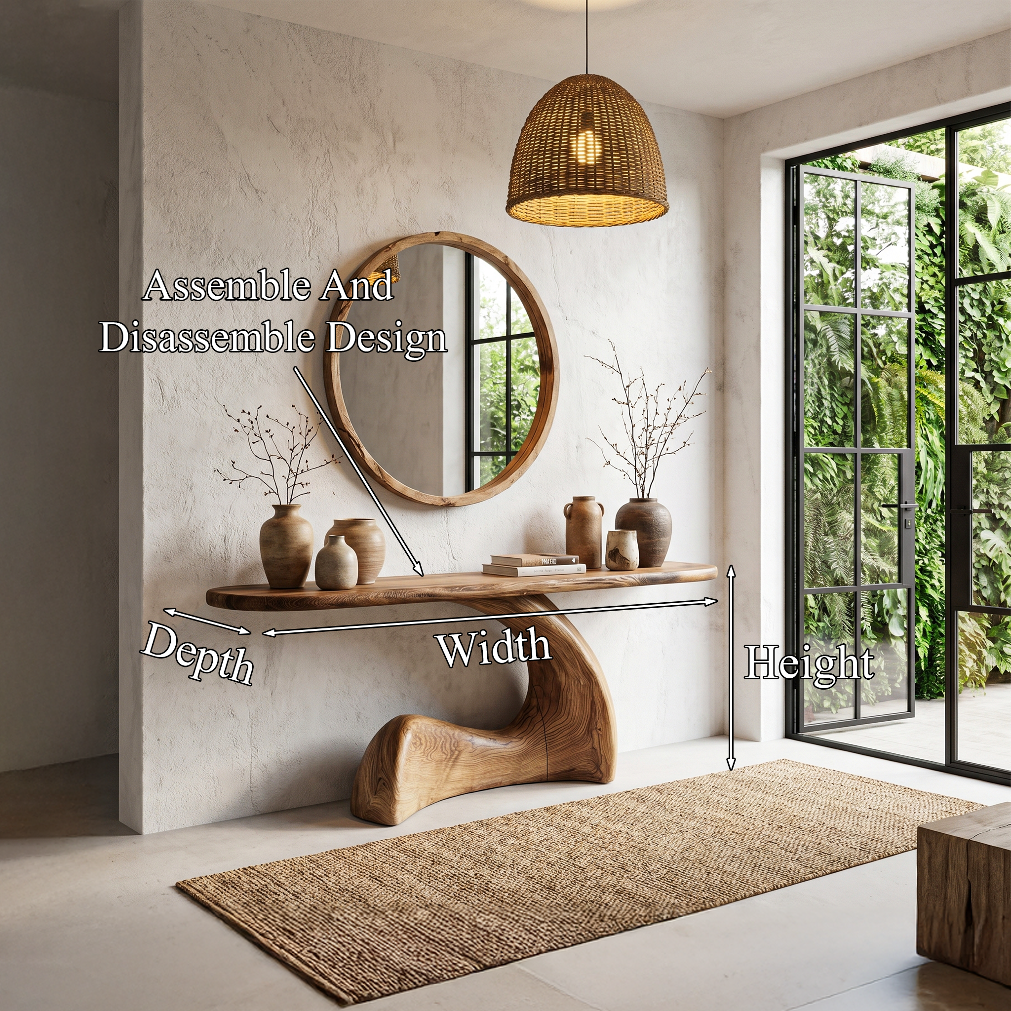 Organic Console Table With Sculptural Curved Wood Base For Entryway And Living Room
