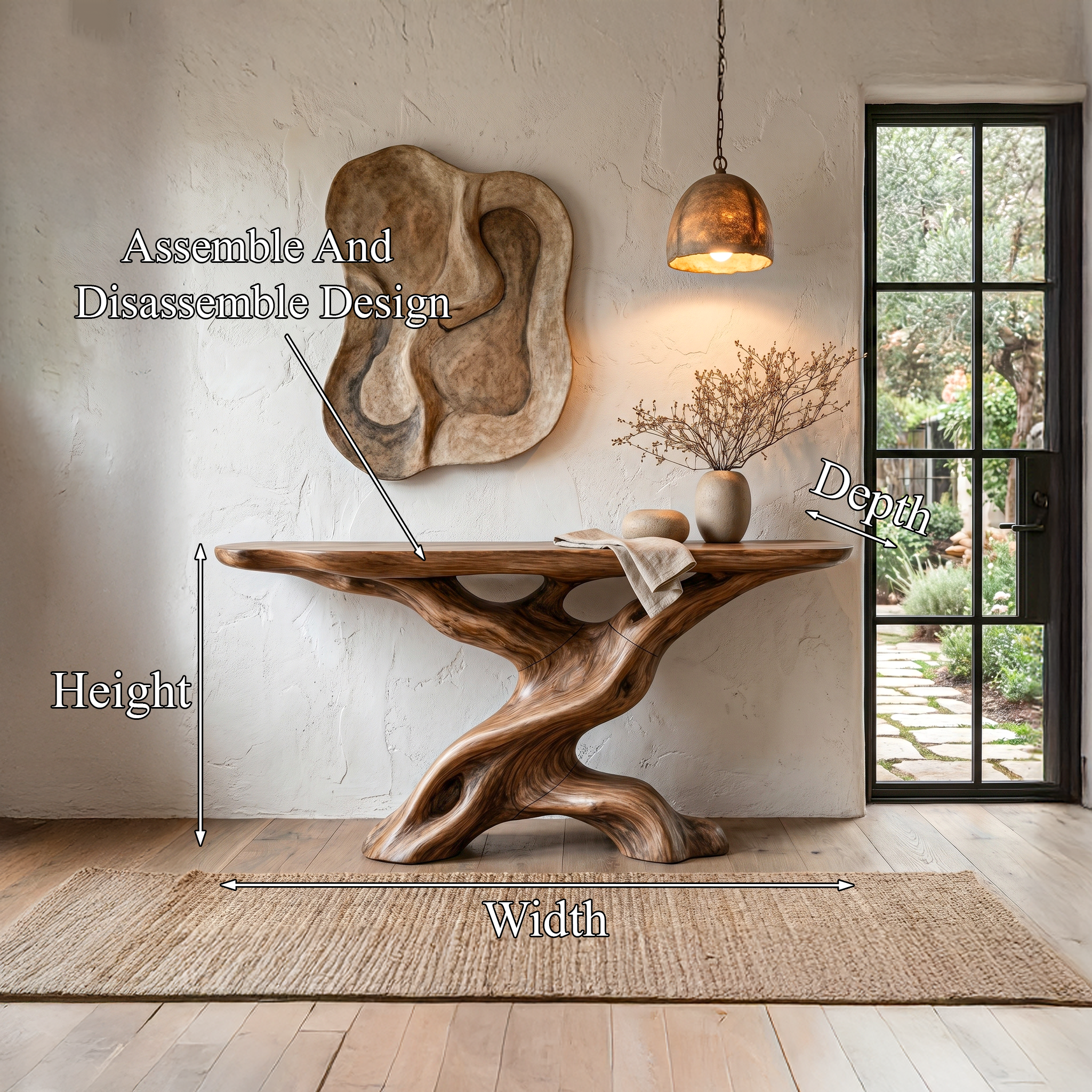Live Edge Console Table With Unique Sculptural Base Design For Living Room