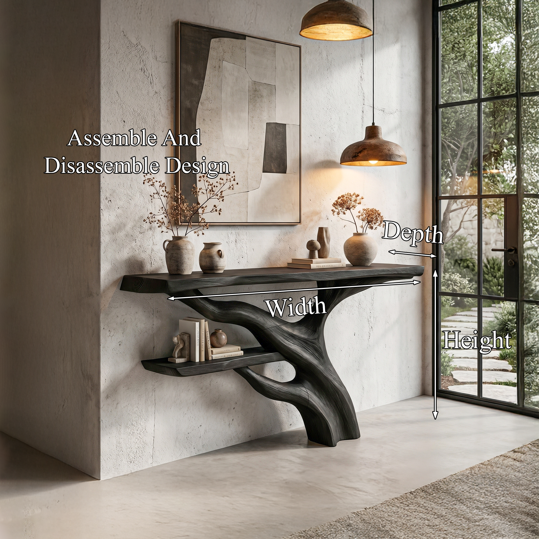 Sculptural Console Table With Abstract Branch Inspired Base And Solid Wood Top For Entryway