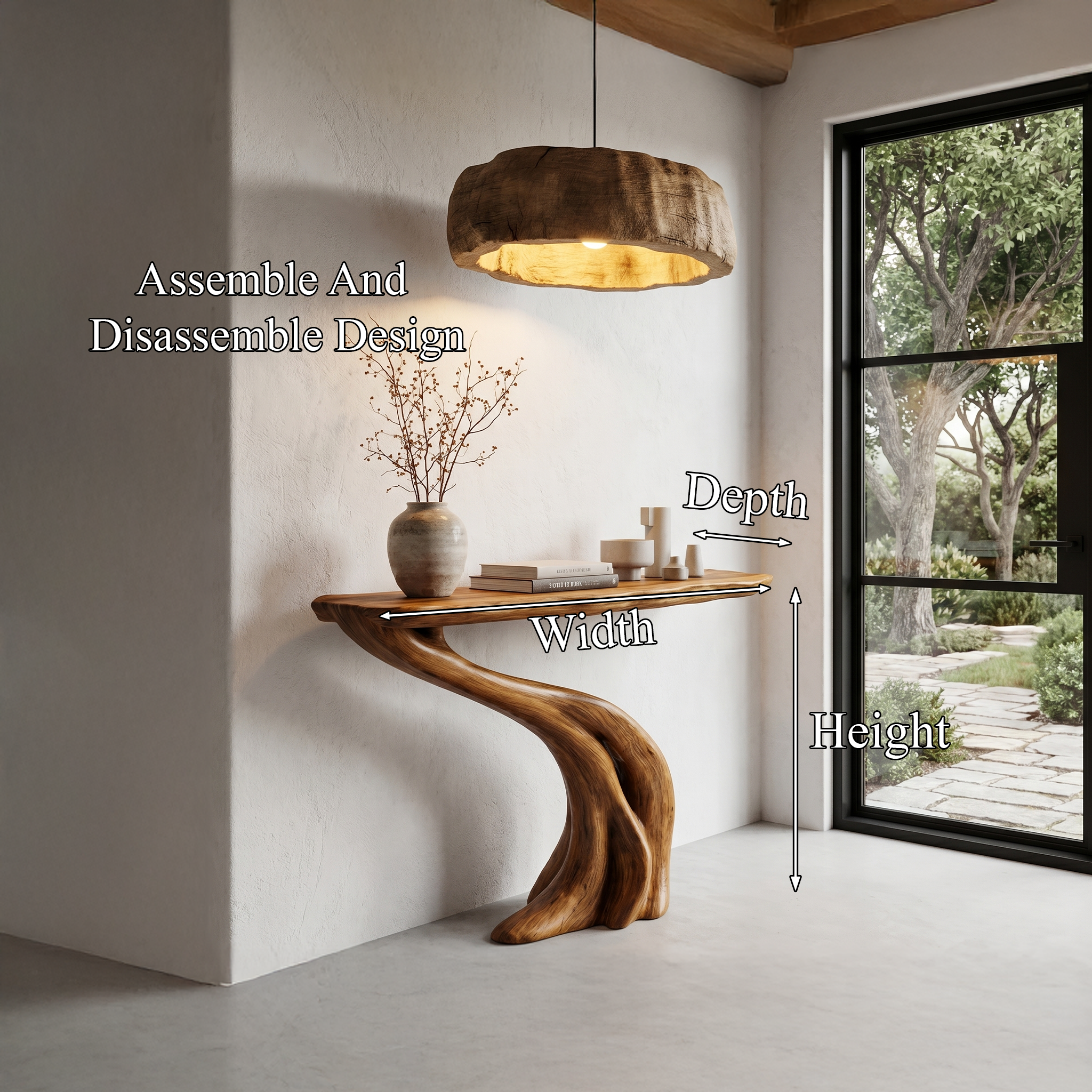 Organic Curved Console Table With Soft Flowing Wood Base For Entryway And Living Room