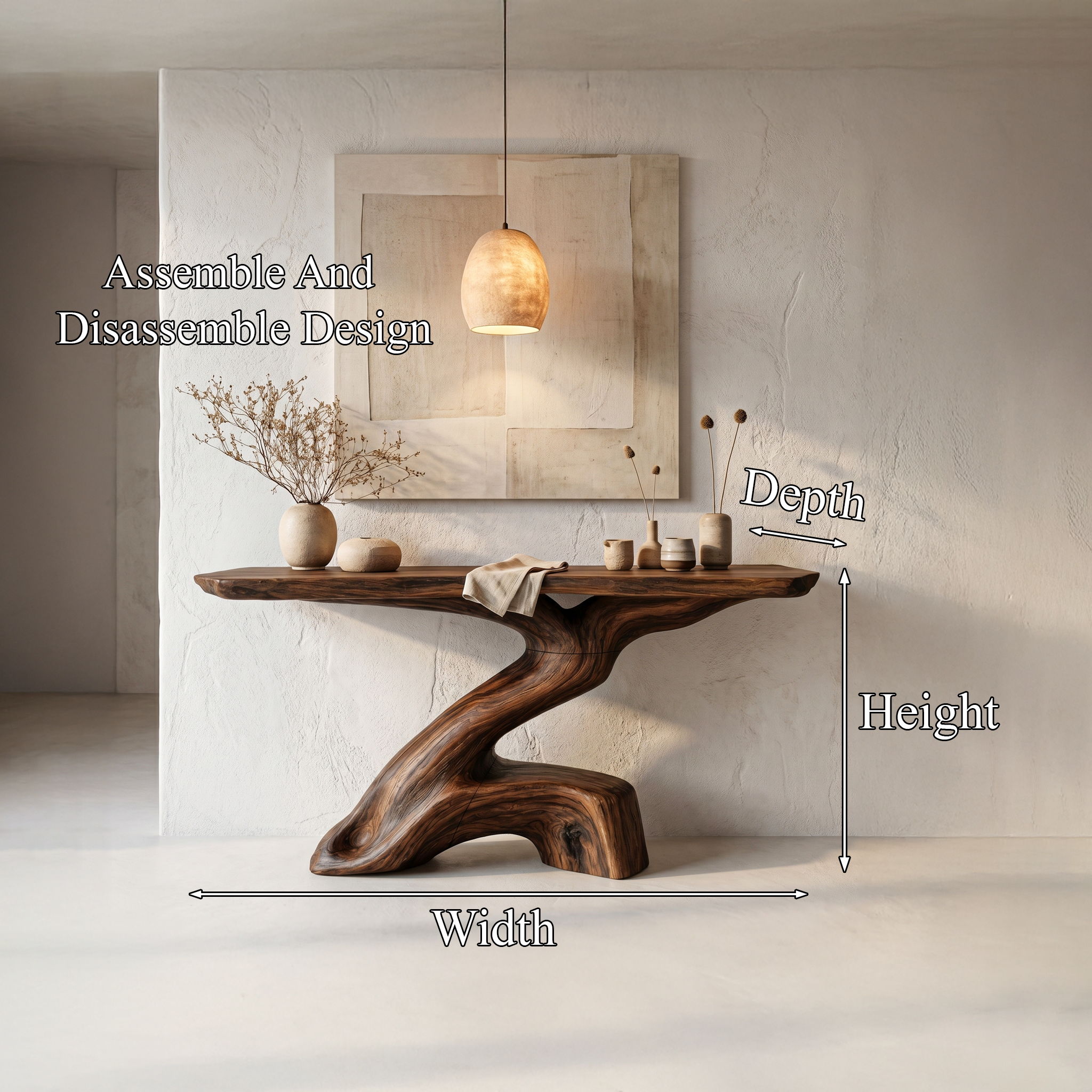 Rustic Console Table With Sculptural Tree Root Base And Solid Wood Top For Entryway And Living Room