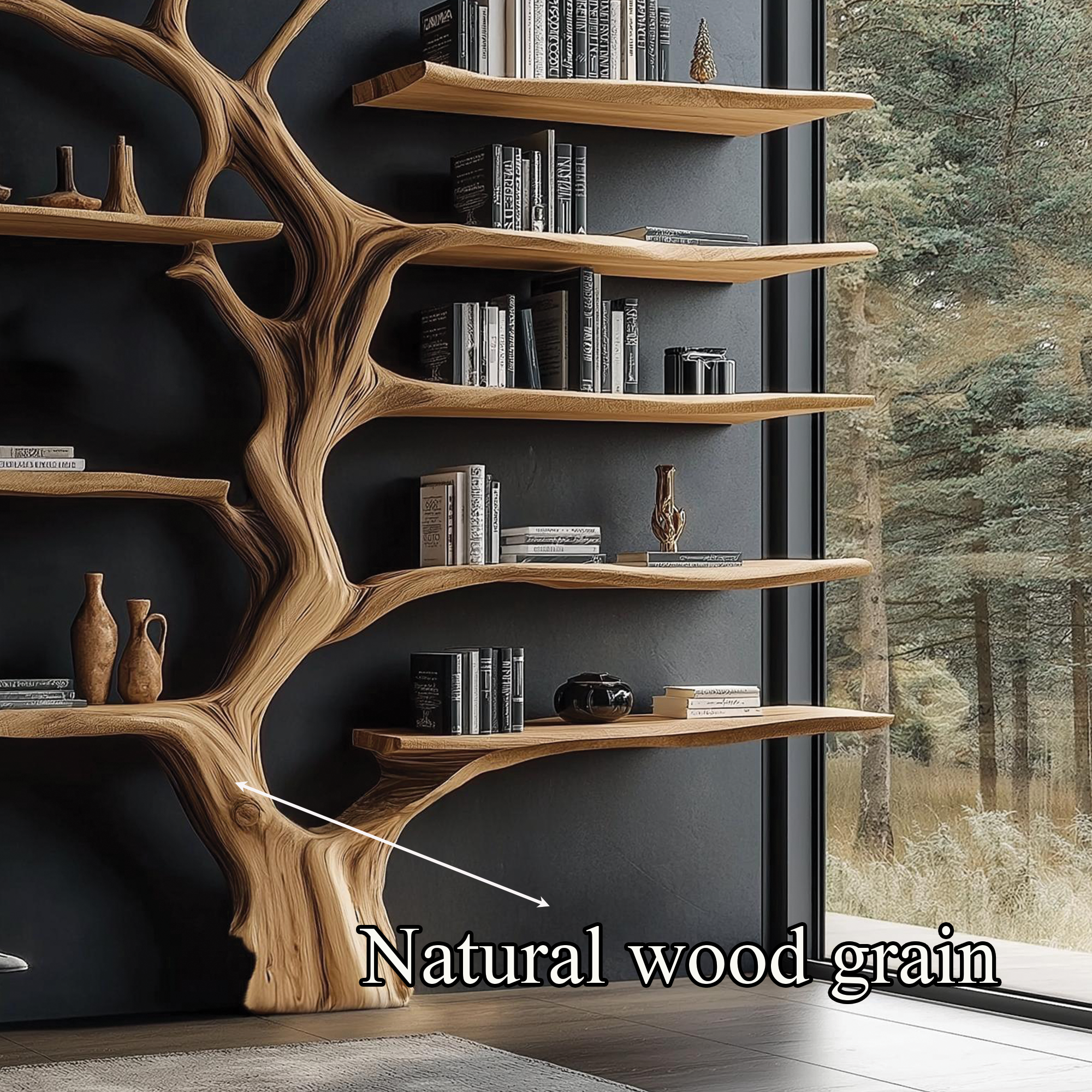 Sculptural Tree Bookcase Artistic Wooden Wall Shelf