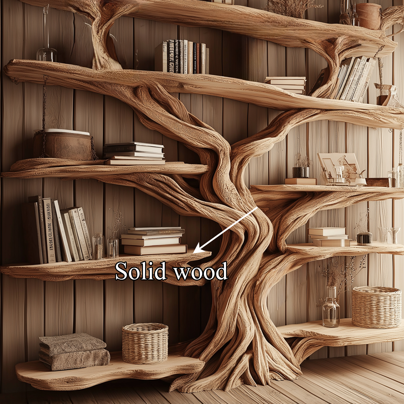 Rustic Tree Bookshelf Entryway Living Room