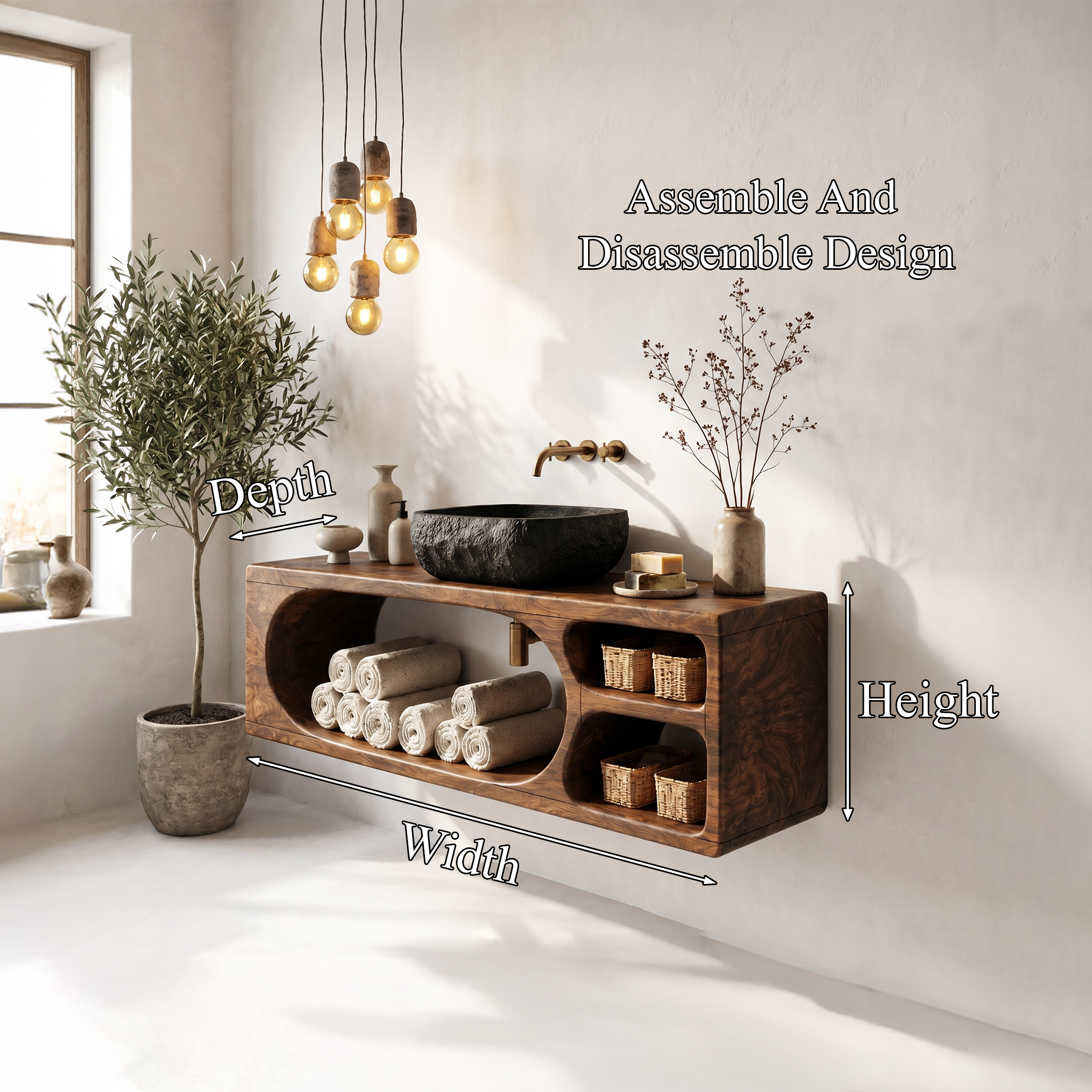 Organic Bathroom Vanity With Built In Storage Shelves For Bathroom