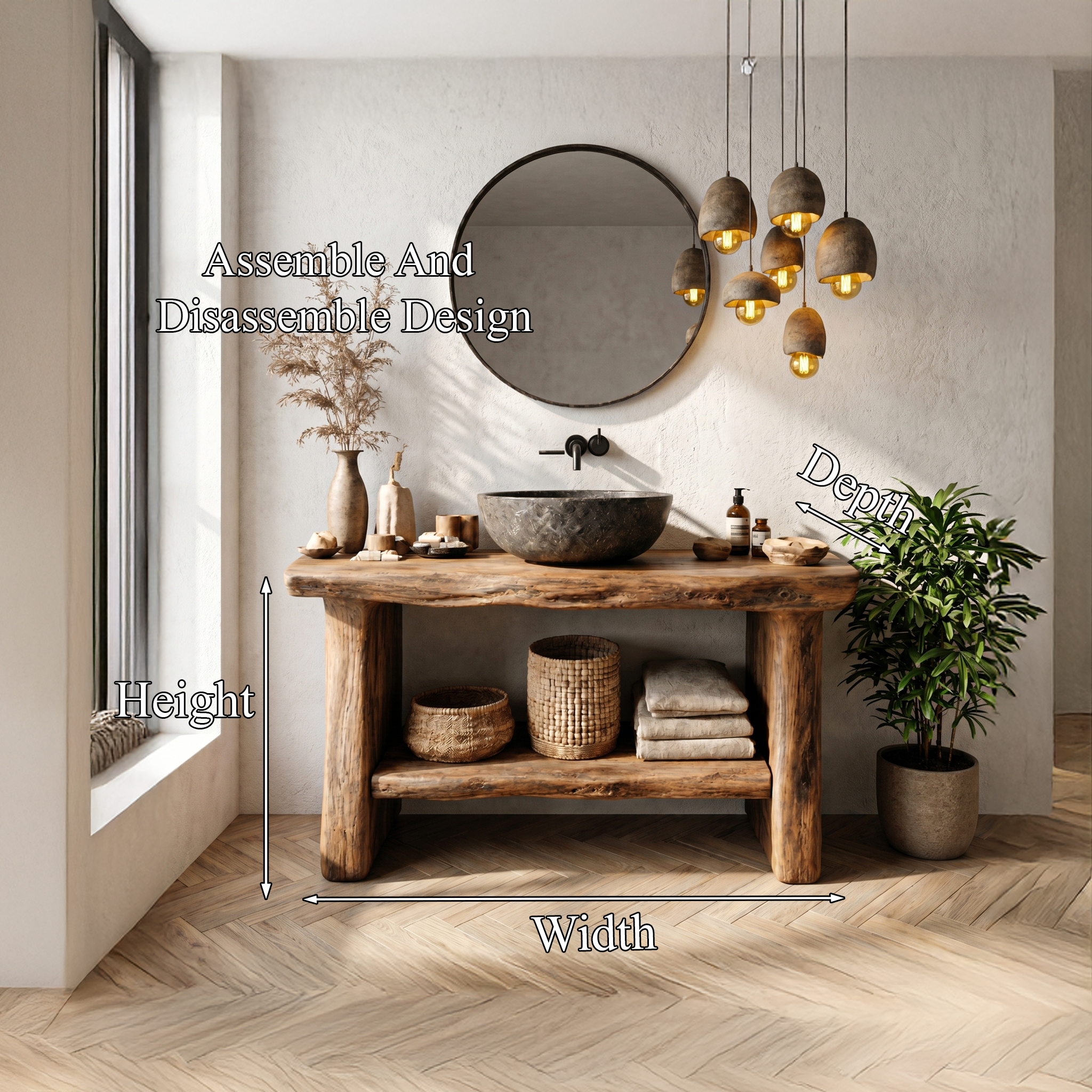 Farmhouse Bathroom Vanity With Open Shelf Storage And Solid Wood Frame For Bathroom And Powder Room