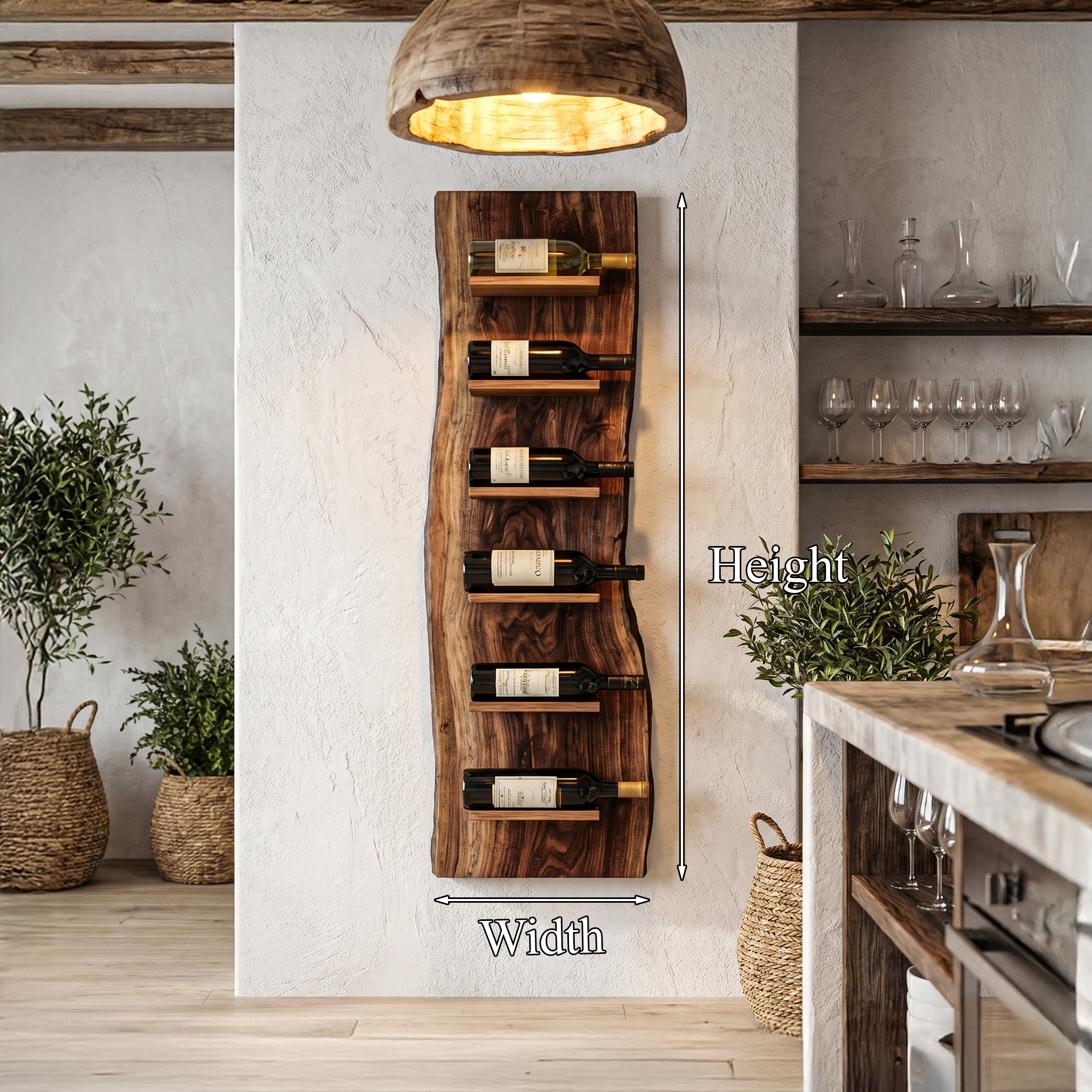 Organic Wall Mounted Wine Rack With Natural Wood Design For Kitchen