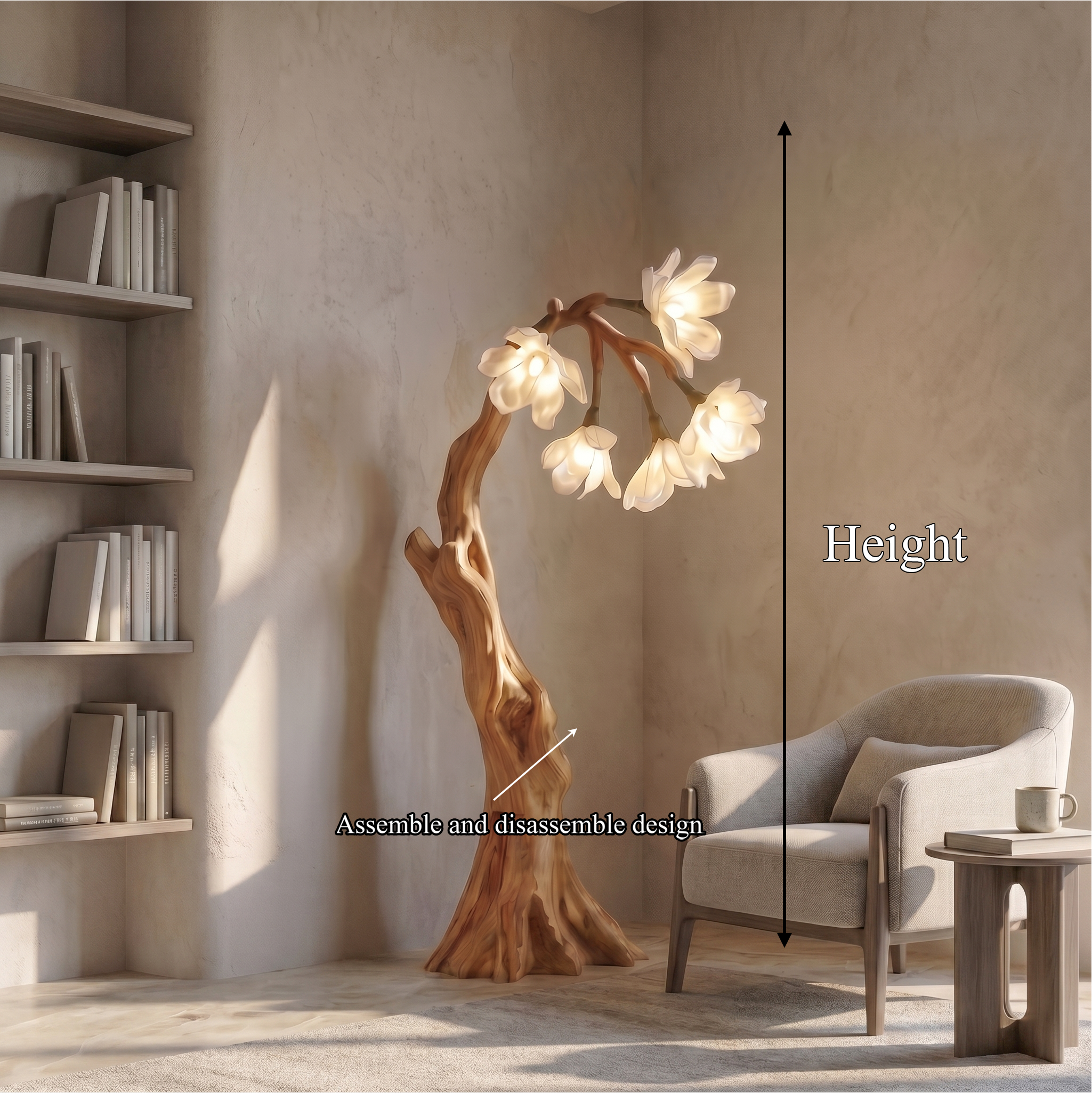 Botanical Standing Lamp With Flower Shade For Living Room And Bedroom