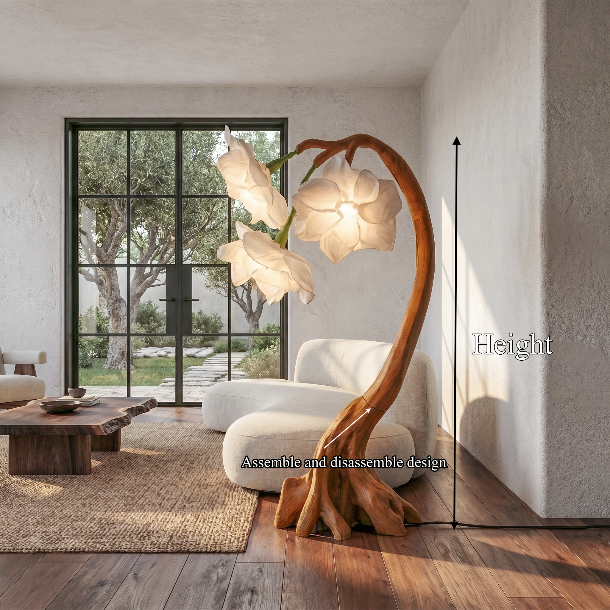 Rustic Botanical Floor Lamp With Flower Petal Shade For Living Room And Bedroom