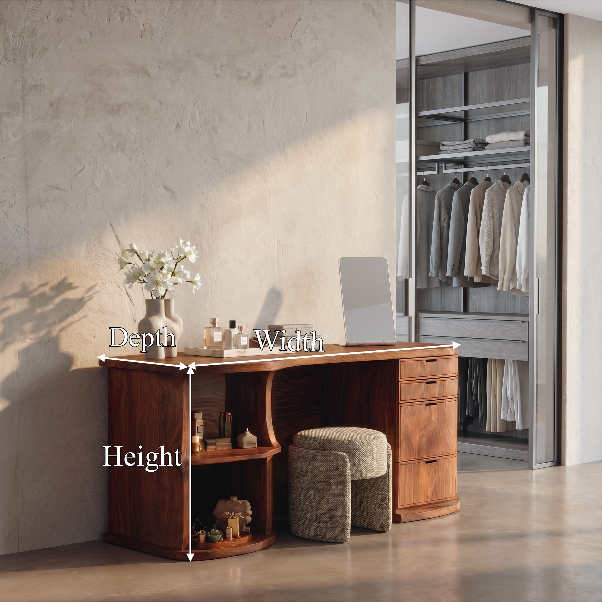 Rustic Vanity Desk With Built In Storage Cabinet For Bedroom