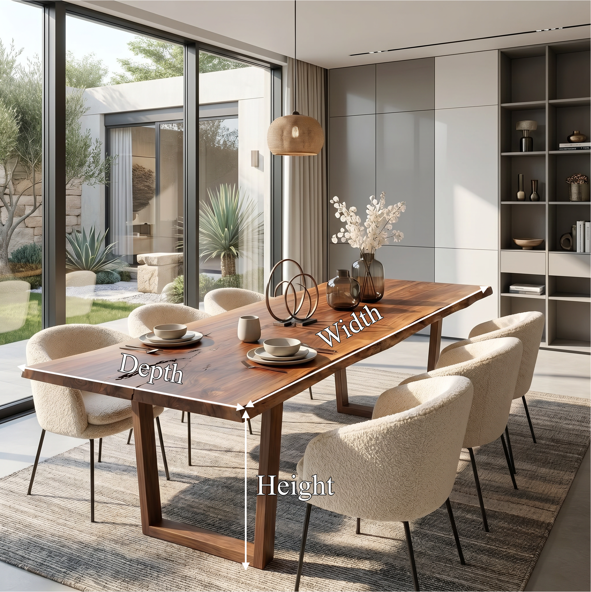 Modern Walnut Dining Table With Minimalist U Shape Base For Dining Room