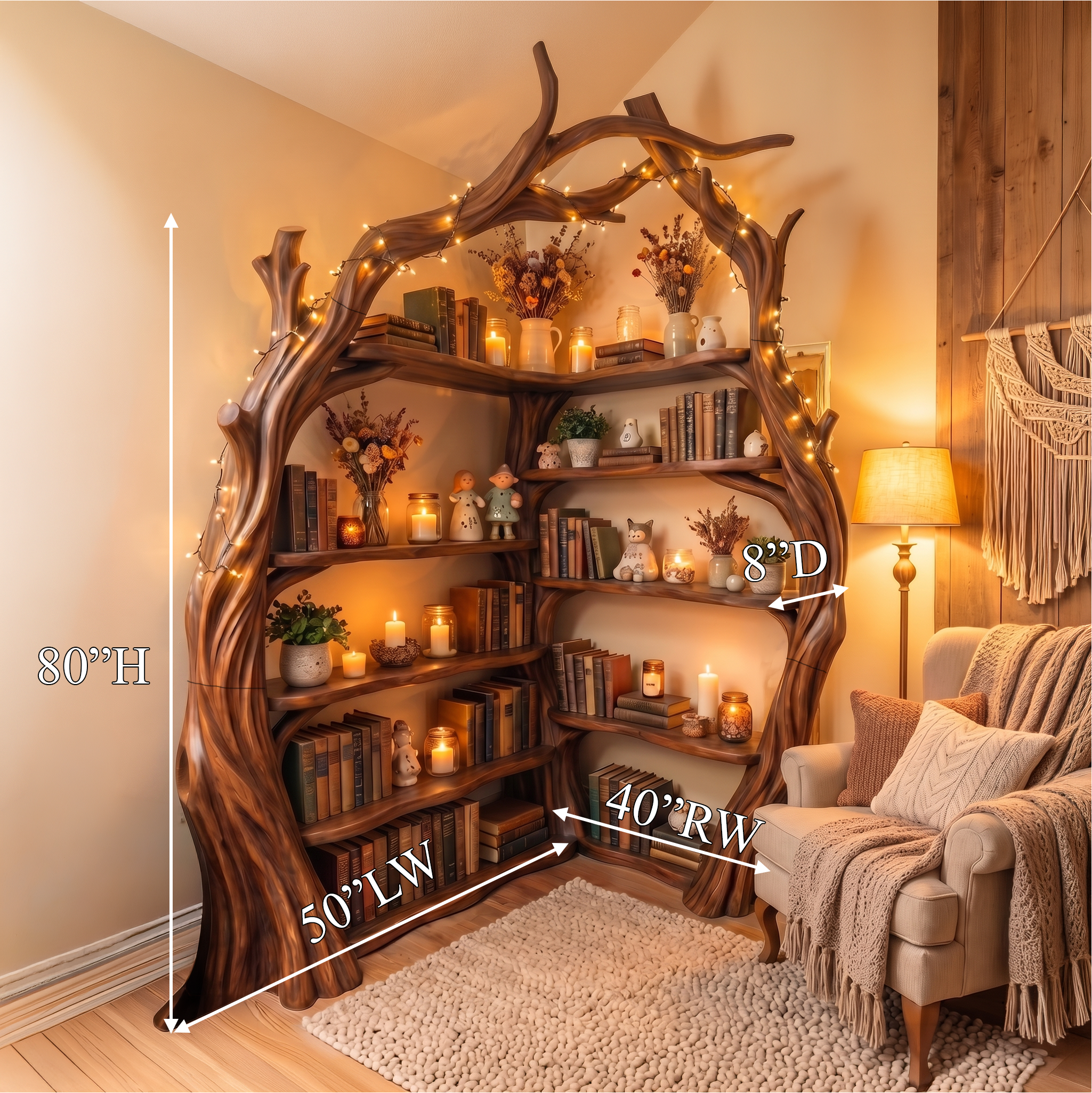 Tree Wall Bookshelf Corner Storage Bookcase Wooden Display Shelf For Living Room Bedroom Decor
