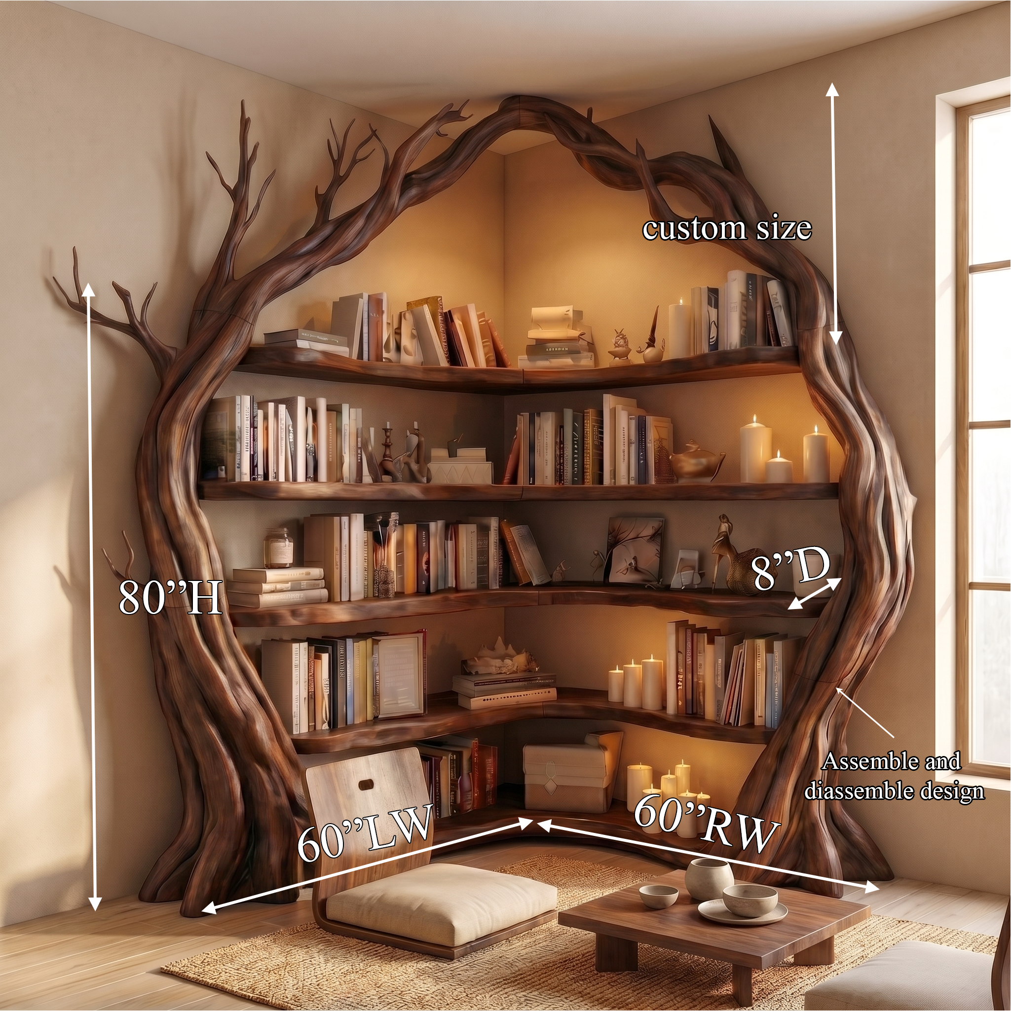 Statement Tree Corner Bookshelf For Living Room And Reading Nook