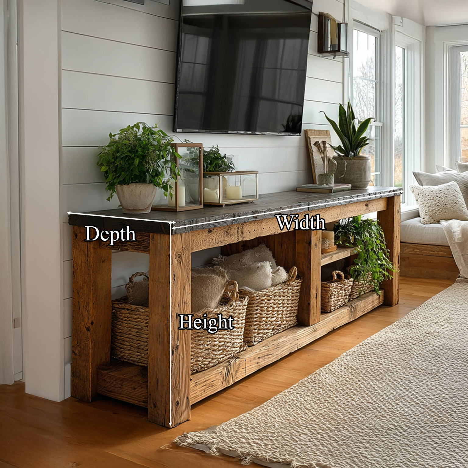 Rustic TV Console Table Living Room